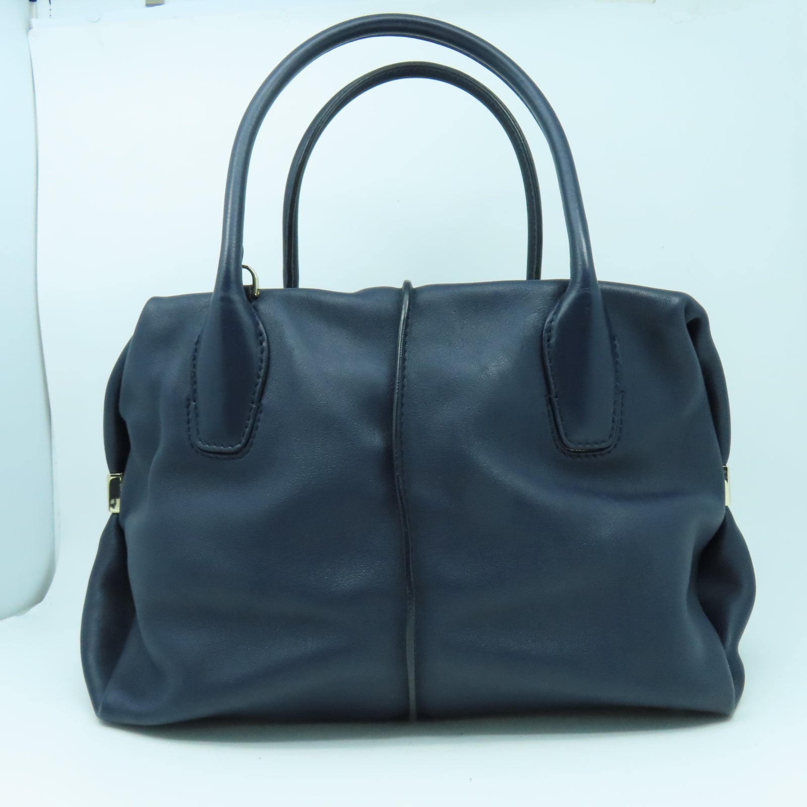 TOD’S 牛皮皮革2 Way Shoulder銀扣手挽肩背兩用袋深藍色