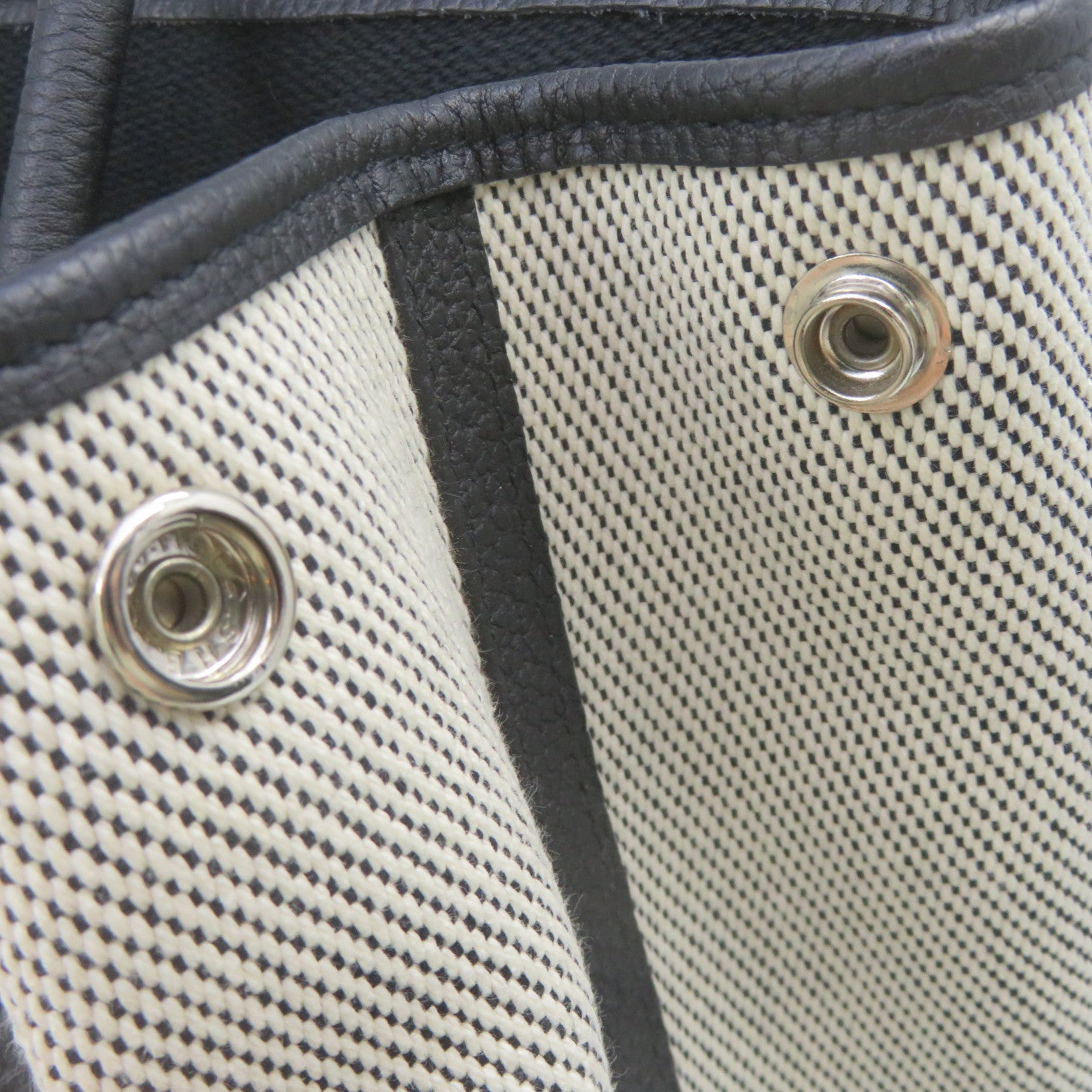 HERMES Toile H/皮革GardenParty PM Tote Bag银扣手挽袋米白色