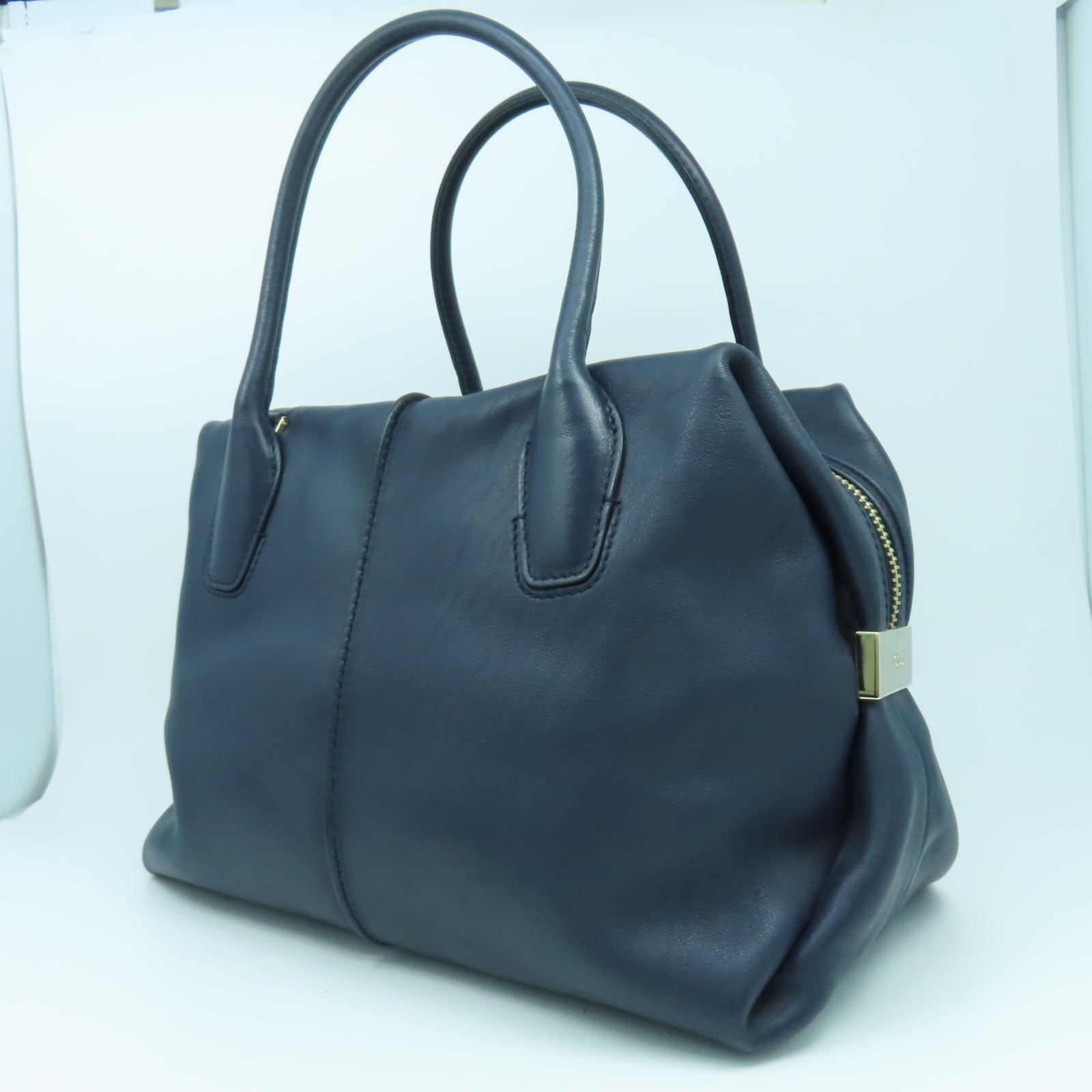 TOD’S 牛皮皮革2 Way Shoulder銀扣手挽肩背兩用袋深藍色