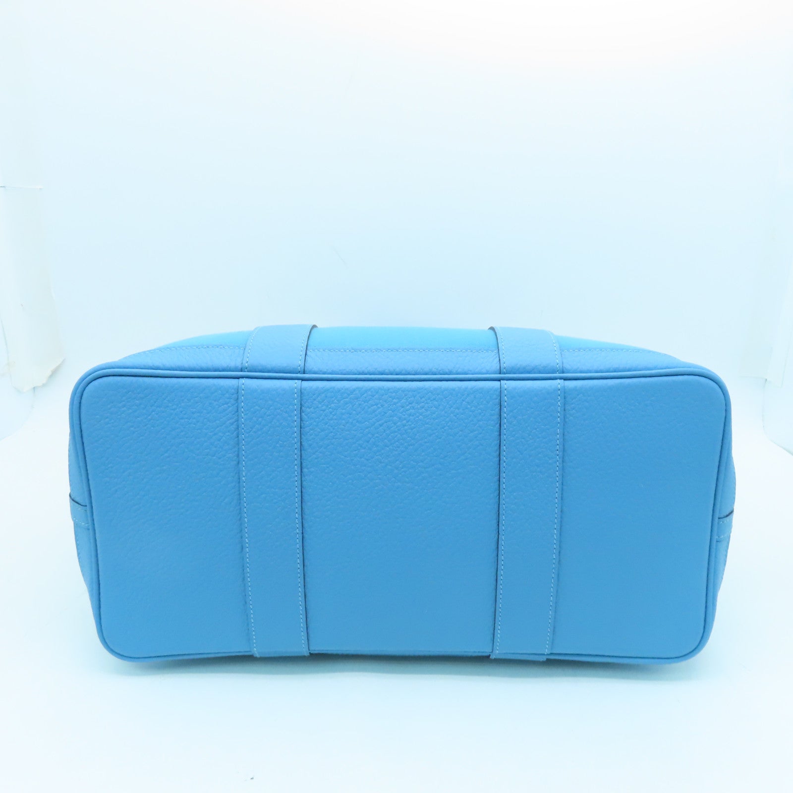HERMES Canvas GardenParty PM Silver Button Handle Bag Blue Green