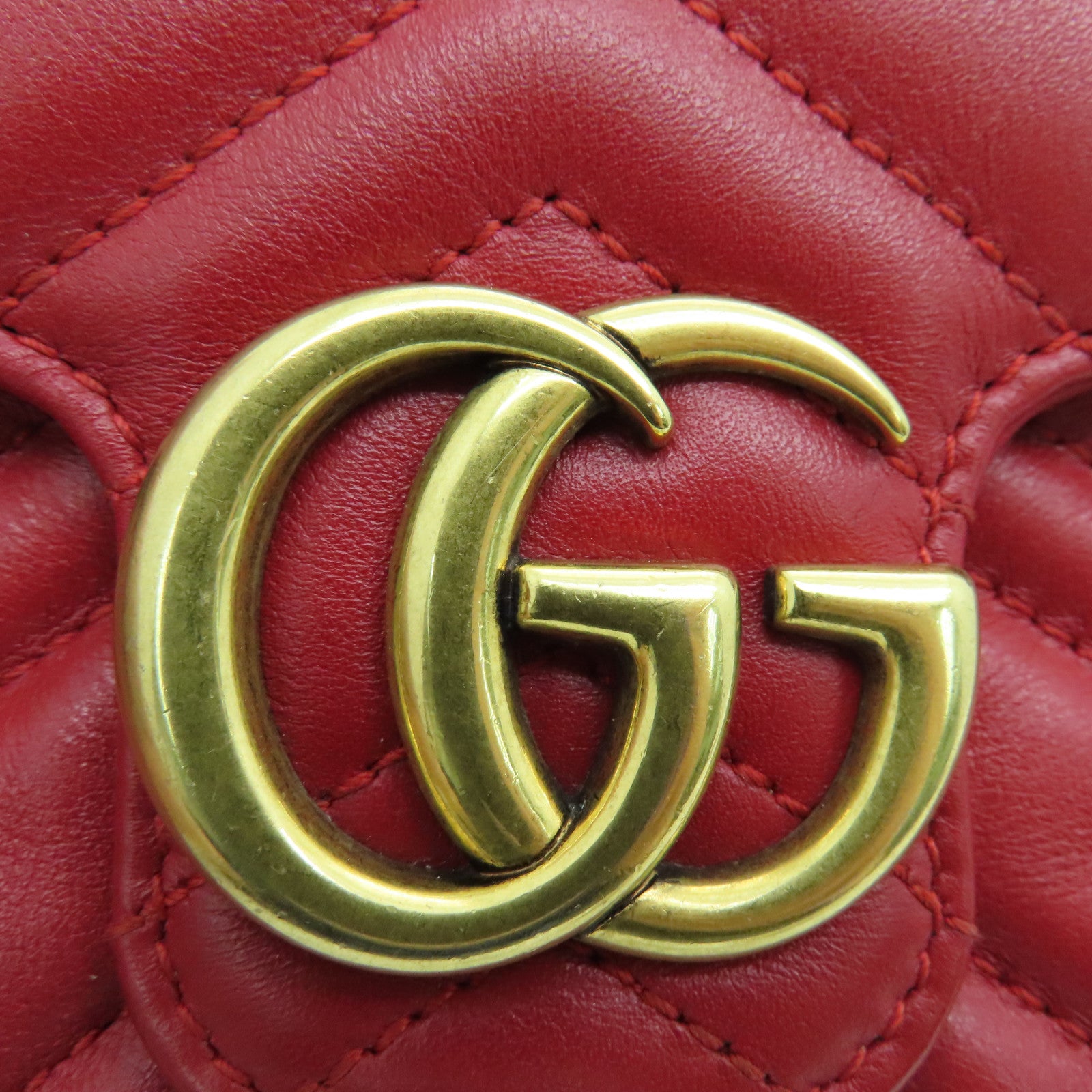 GUCCI 牛皮皮革GG Marmont Mini Bag鏈條肩背袋紅色