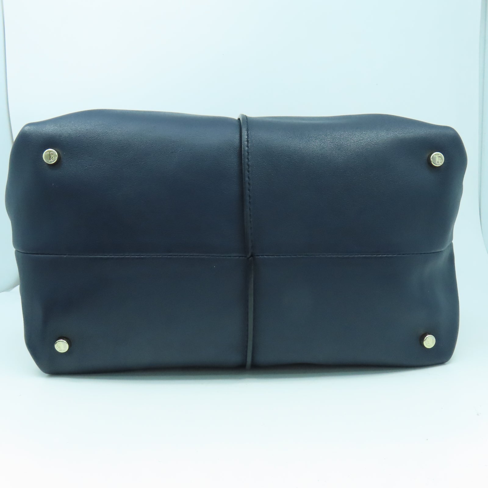 TOD’S 牛皮皮革2 Way Shoulder銀扣手挽肩背兩用袋深藍色