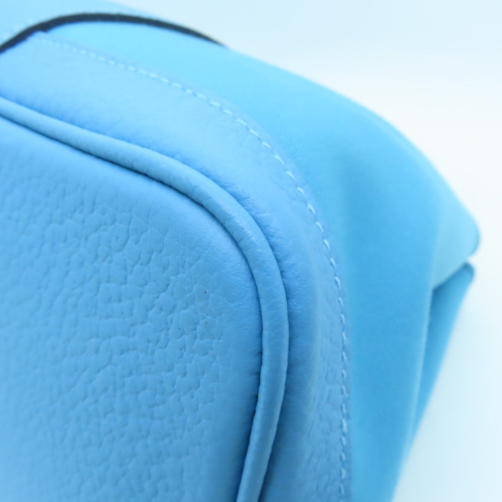 HERMES Canvas GardenParty PM Silver Button Handle Bag Blue Green