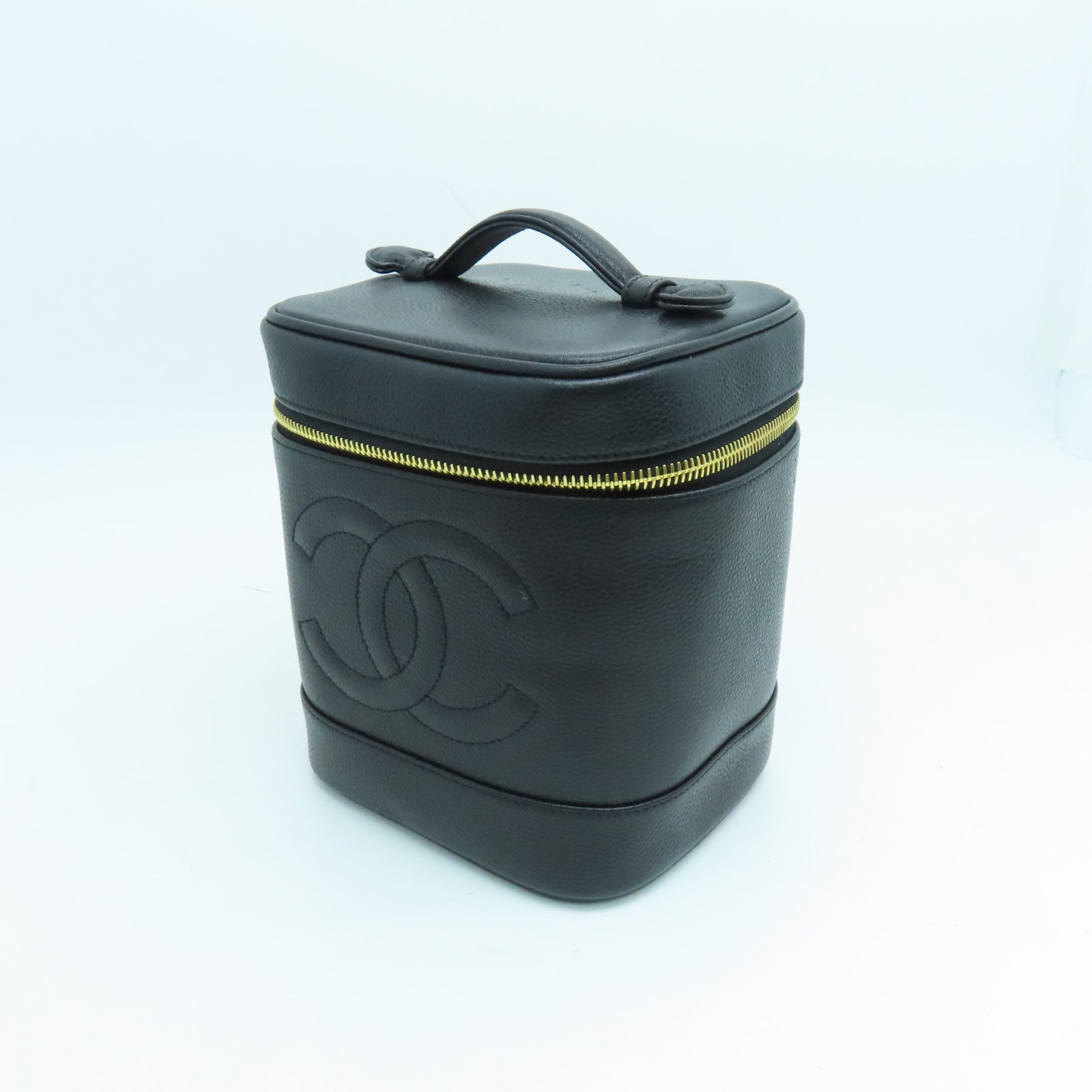 CHANEL Caviar皮革Handbag金扣手挽袋黑色
