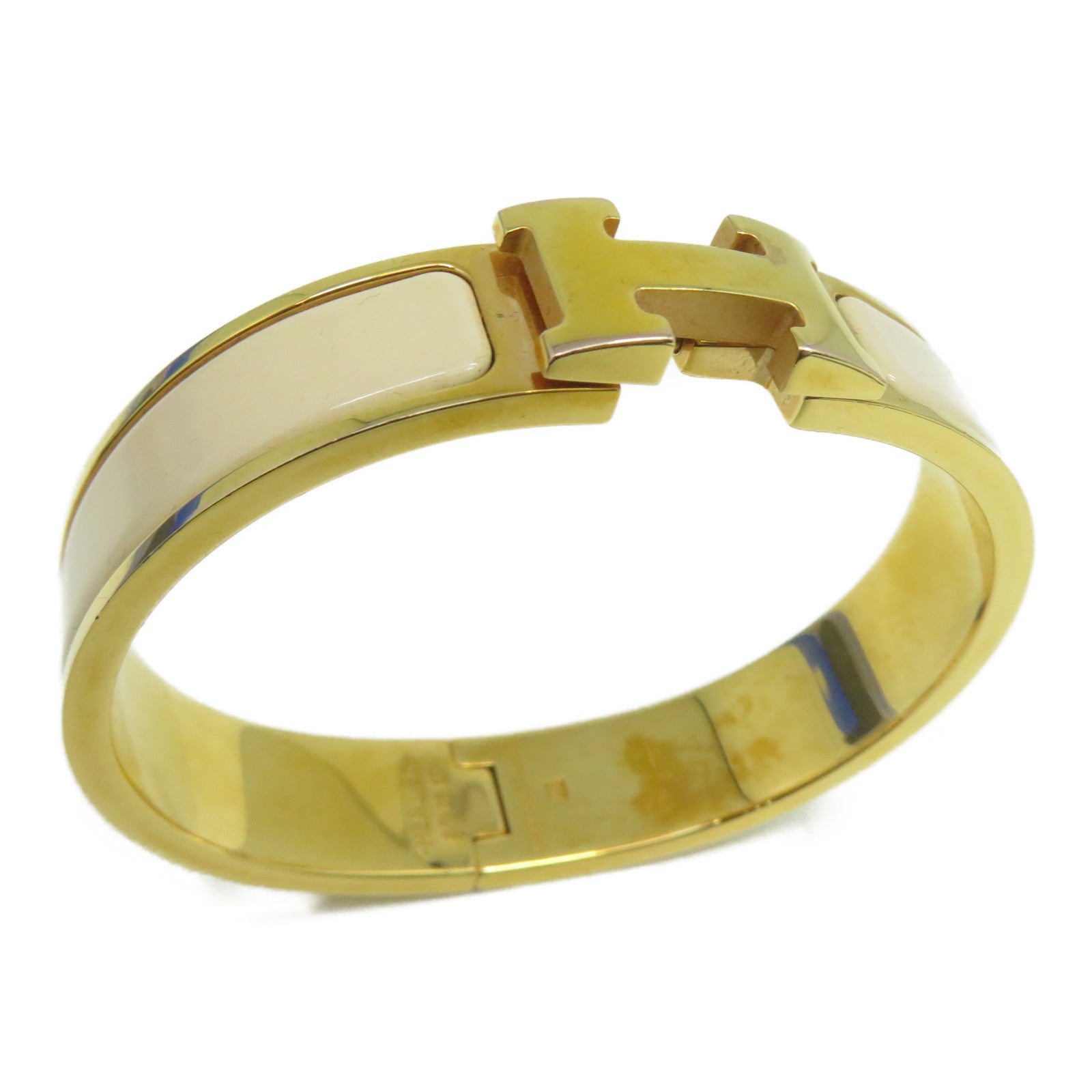 HERMES 金屬Clic H手鐲米色/金色