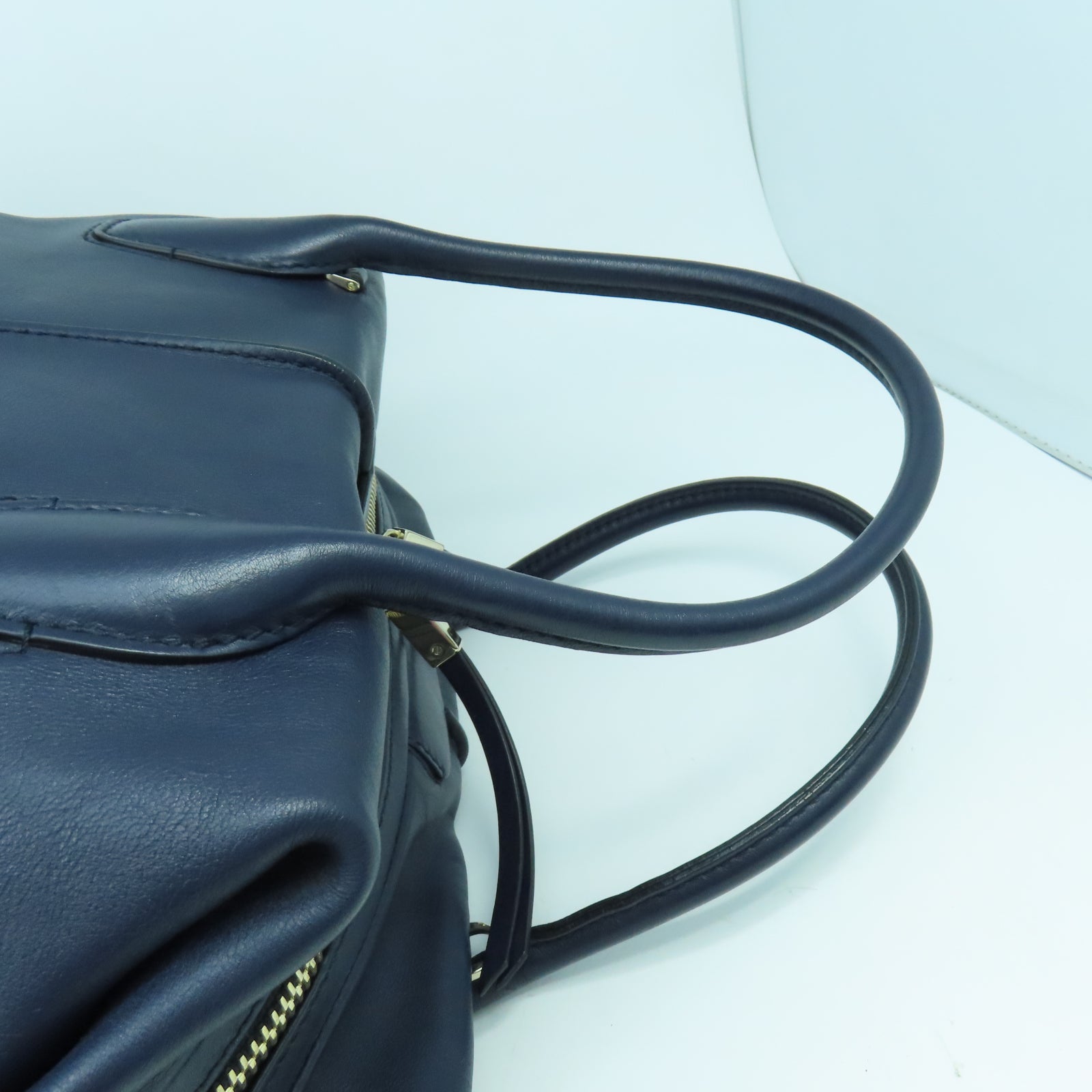 TOD’S 牛皮皮革2 Way Shoulder銀扣手挽肩背兩用袋深藍色