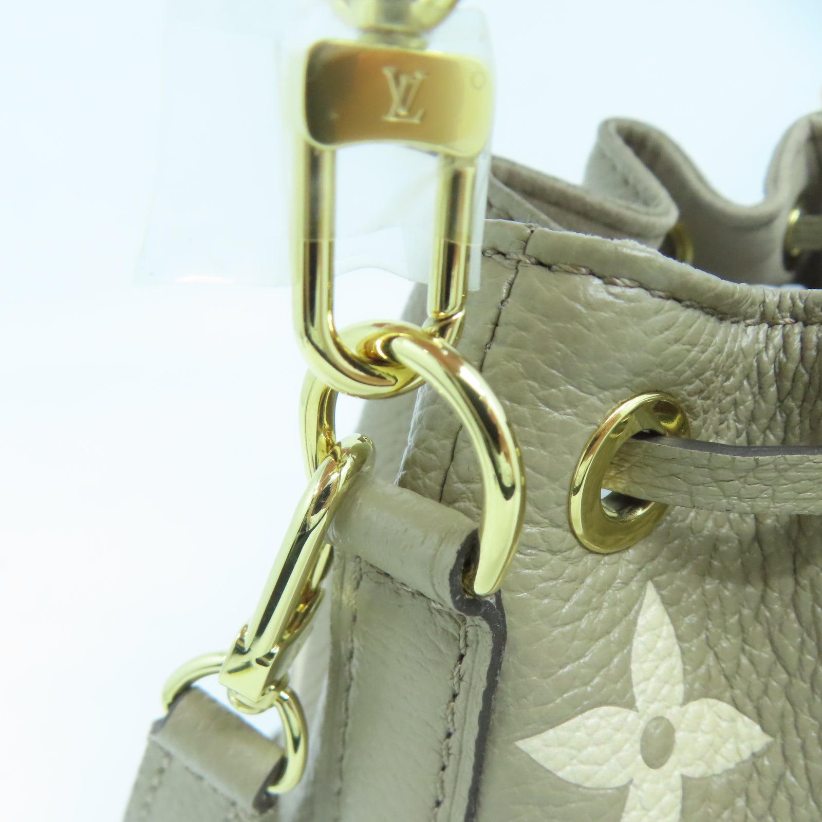 LOUIS VUITTON Monogram Empreinte Nano Noe金扣手挽肩背兩用袋米色
