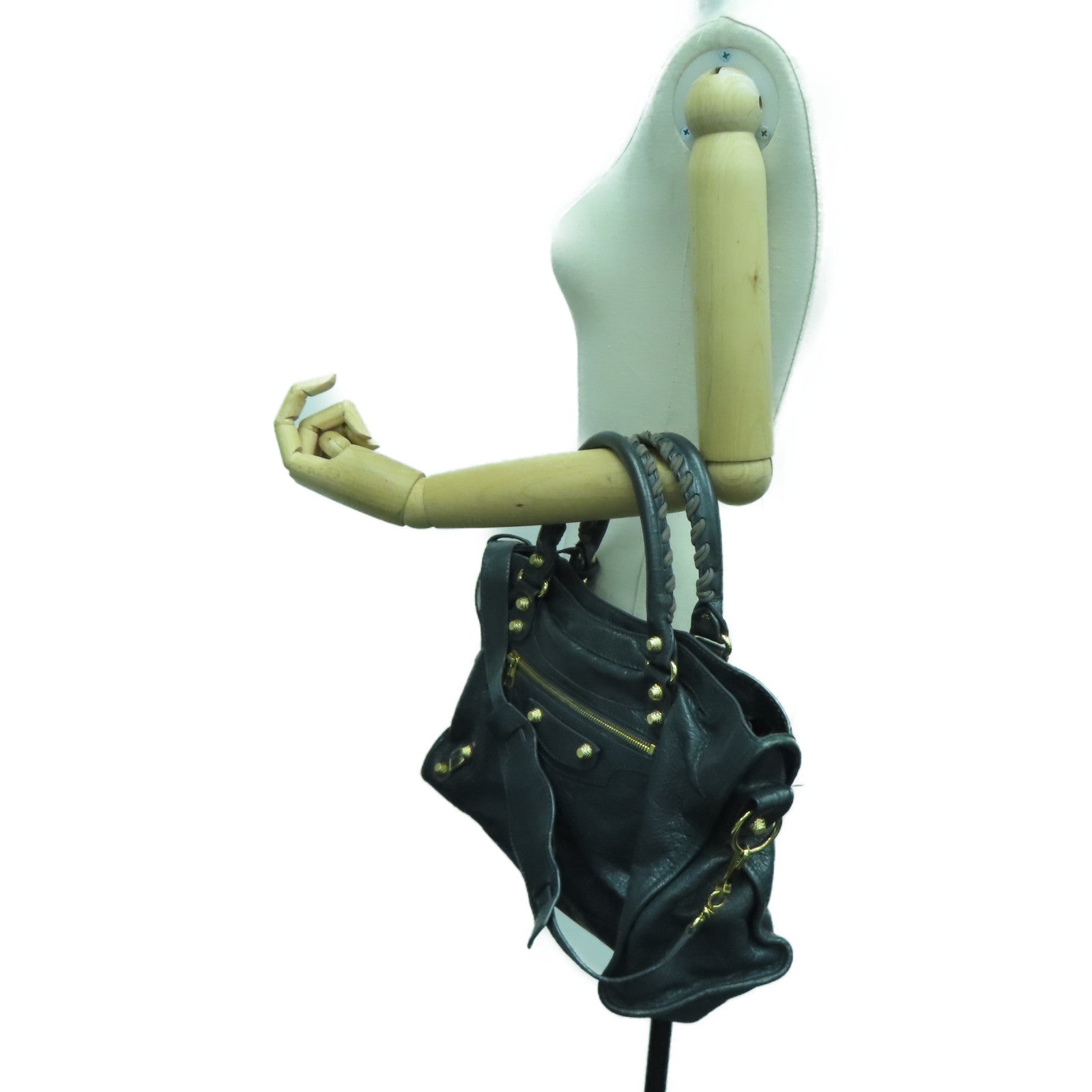 BALENCIAGA Sheepskin Leather Giant City Handle Shoulder Bag Gray