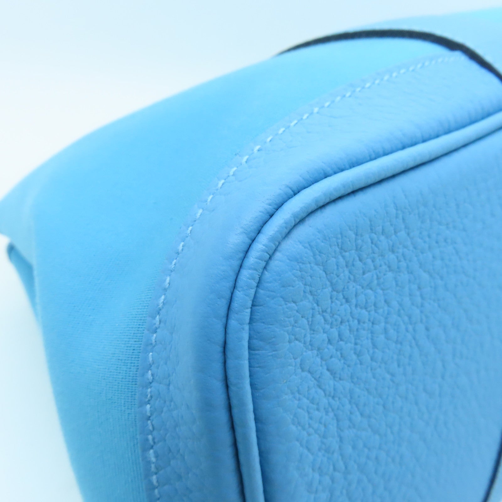 HERMES Canvas GardenParty PM Silver Button Handle Bag Blue Green