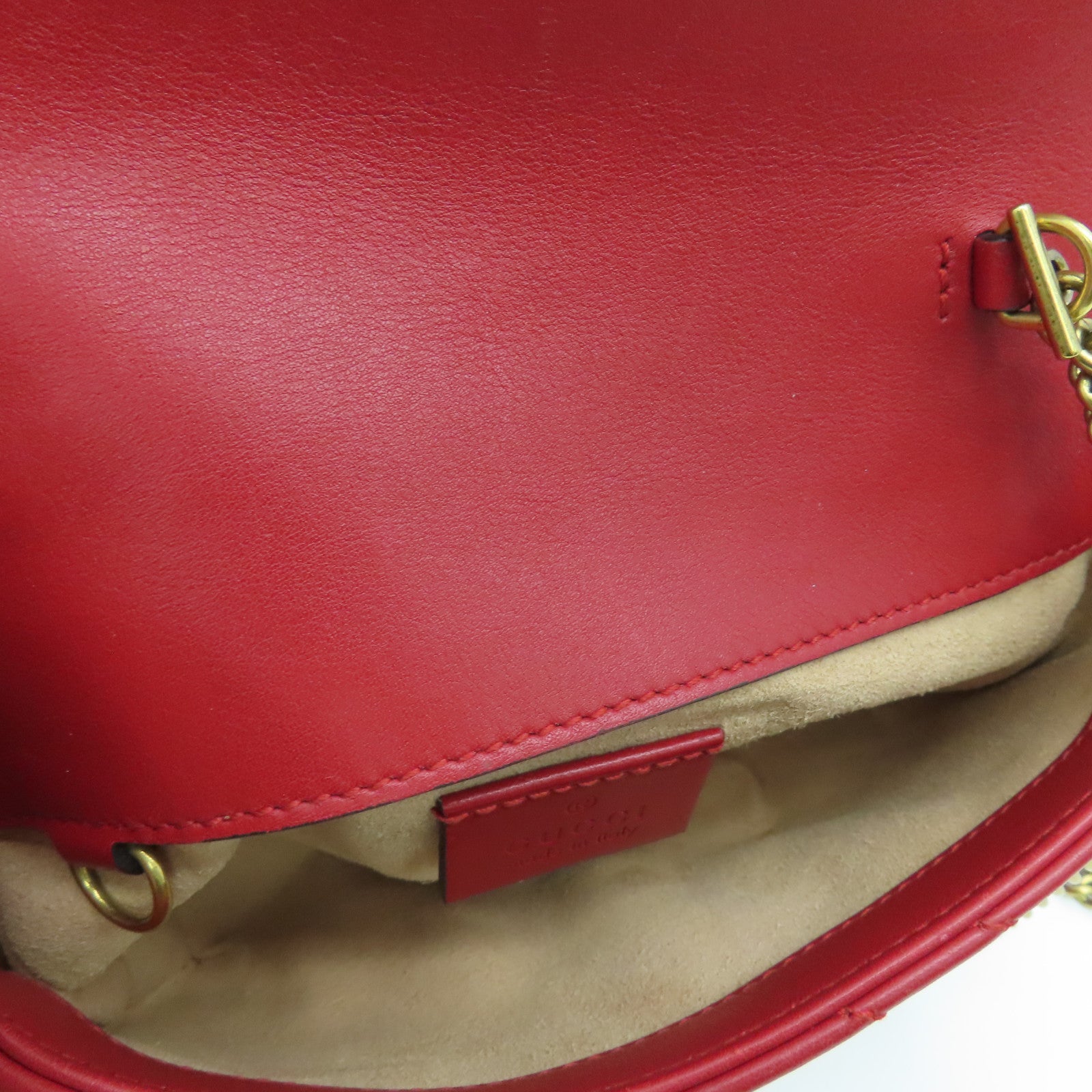 GUCCI 牛皮皮革GG Marmont Mini Bag鏈條肩背袋紅色