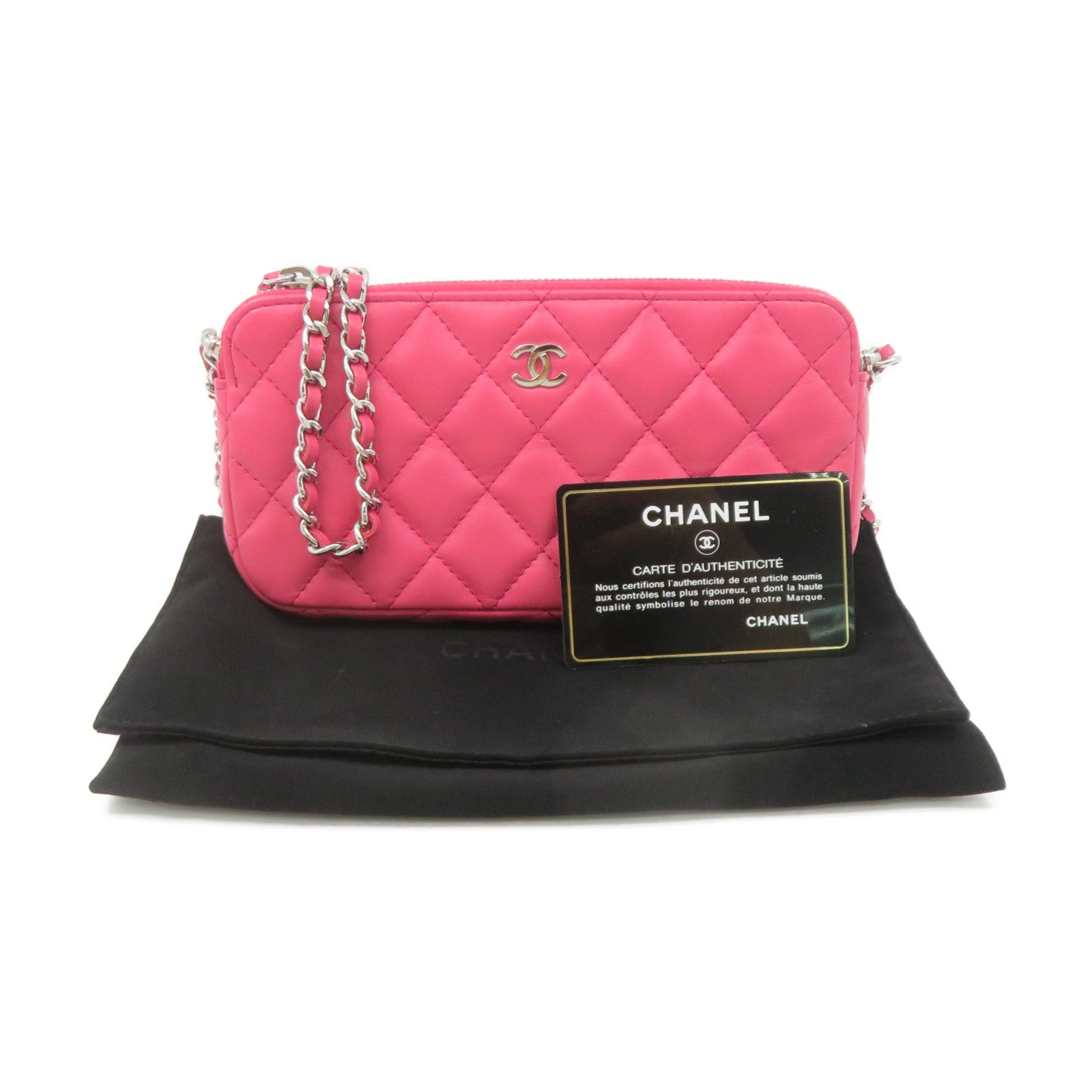 CHANEL 菱格羊皮皮革Chain Shoulder Bag银扣链带肩背袋粉红色