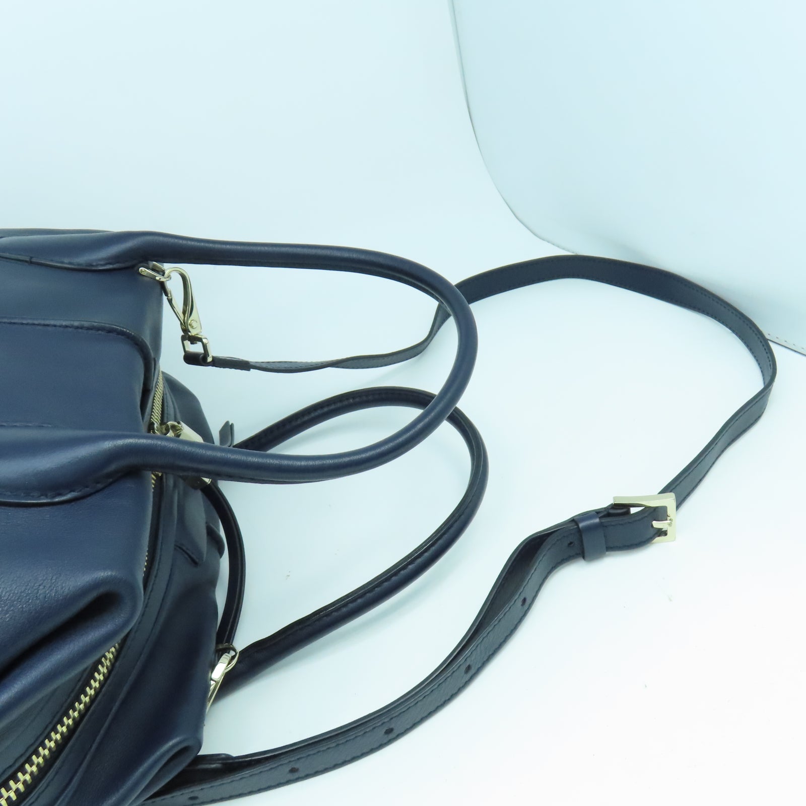 TOD’S 牛皮皮革2 Way Shoulder銀扣手挽肩背兩用袋深藍色