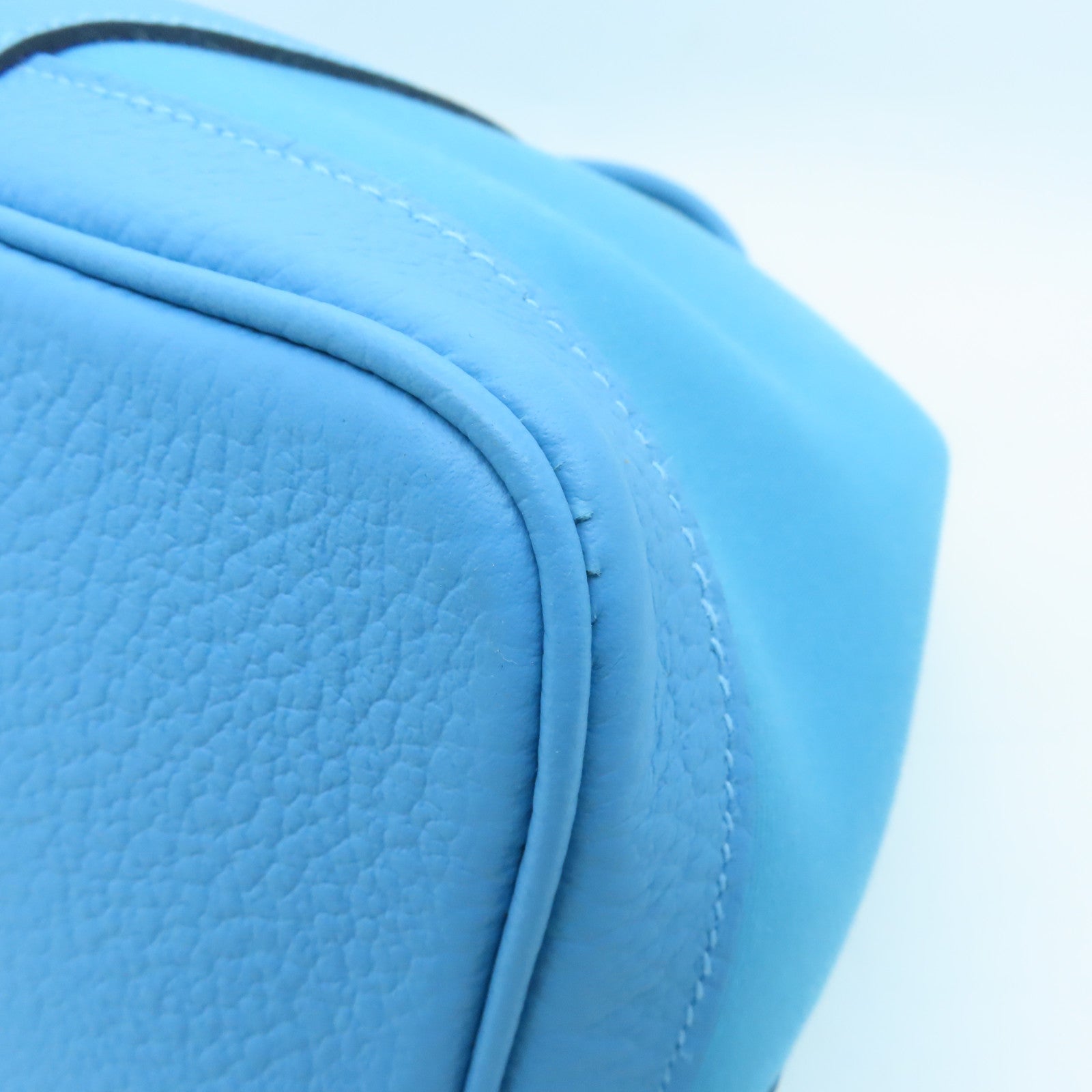 HERMES Canvas GardenParty PM Silver Button Handle Bag Blue Green