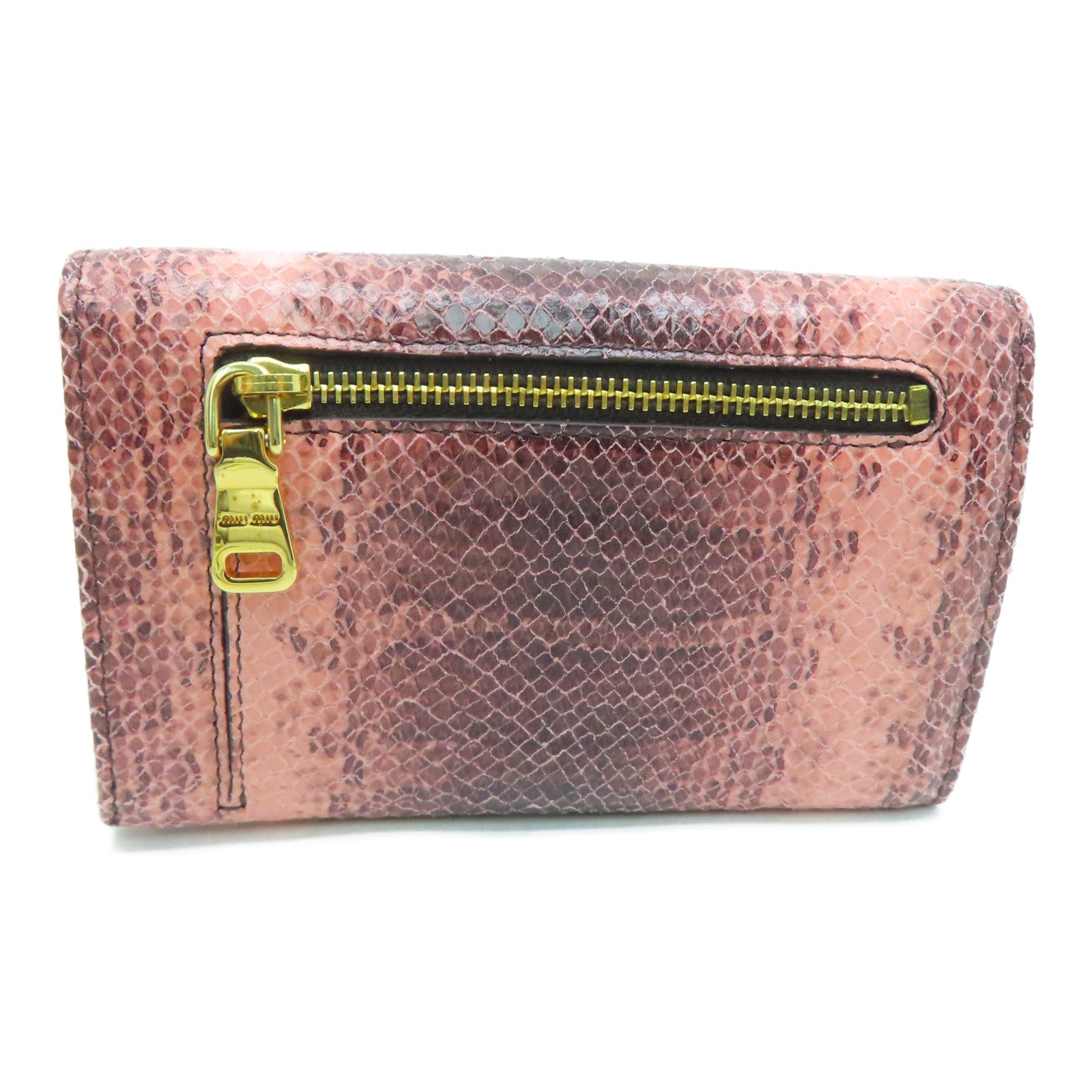 Miu Miu [Sharp Discount] Cowhide Leather Wallet Gold Buckle Wallet Pink