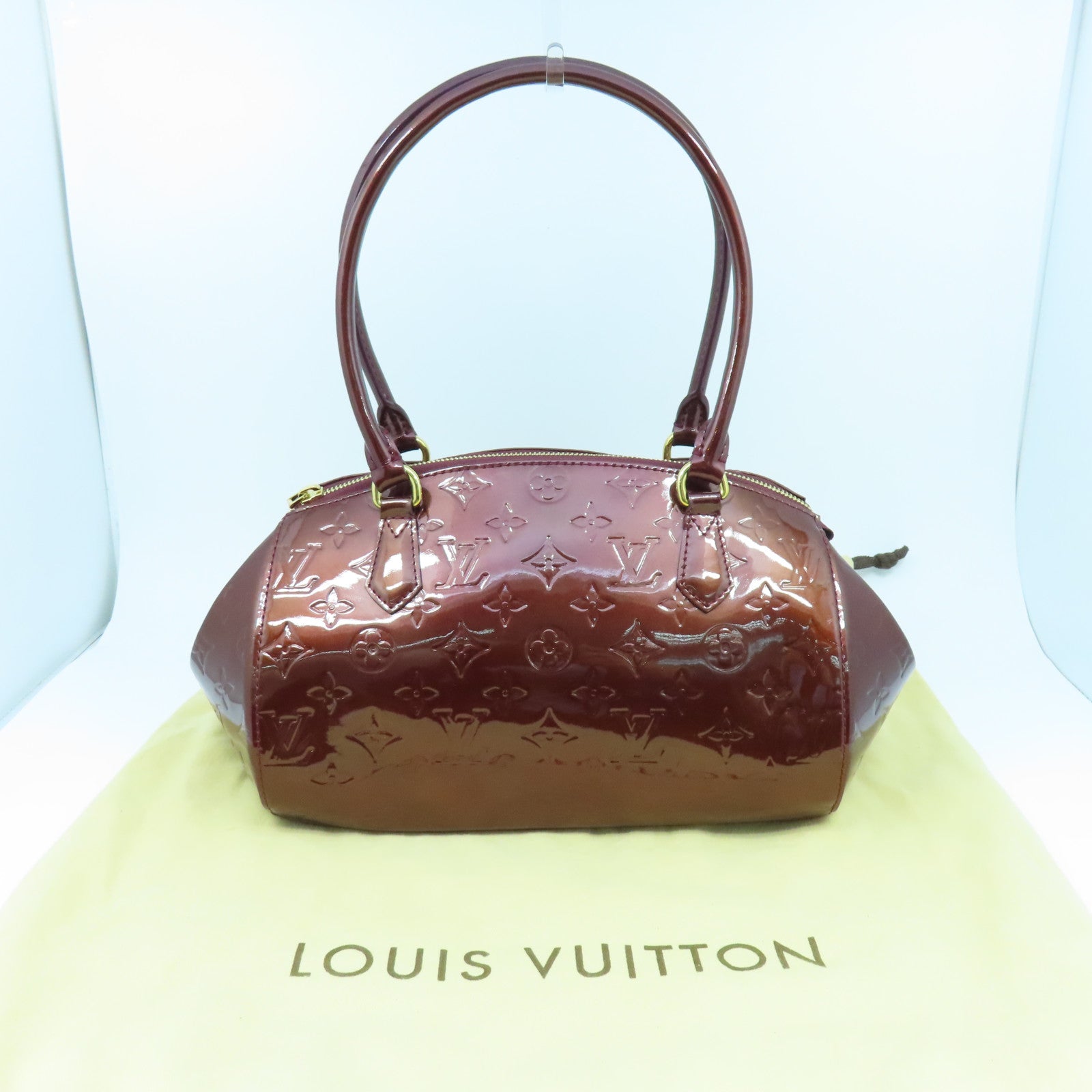 LOUIS VUITTON Vernis Sherwood PM金扣肩背袋酒红色