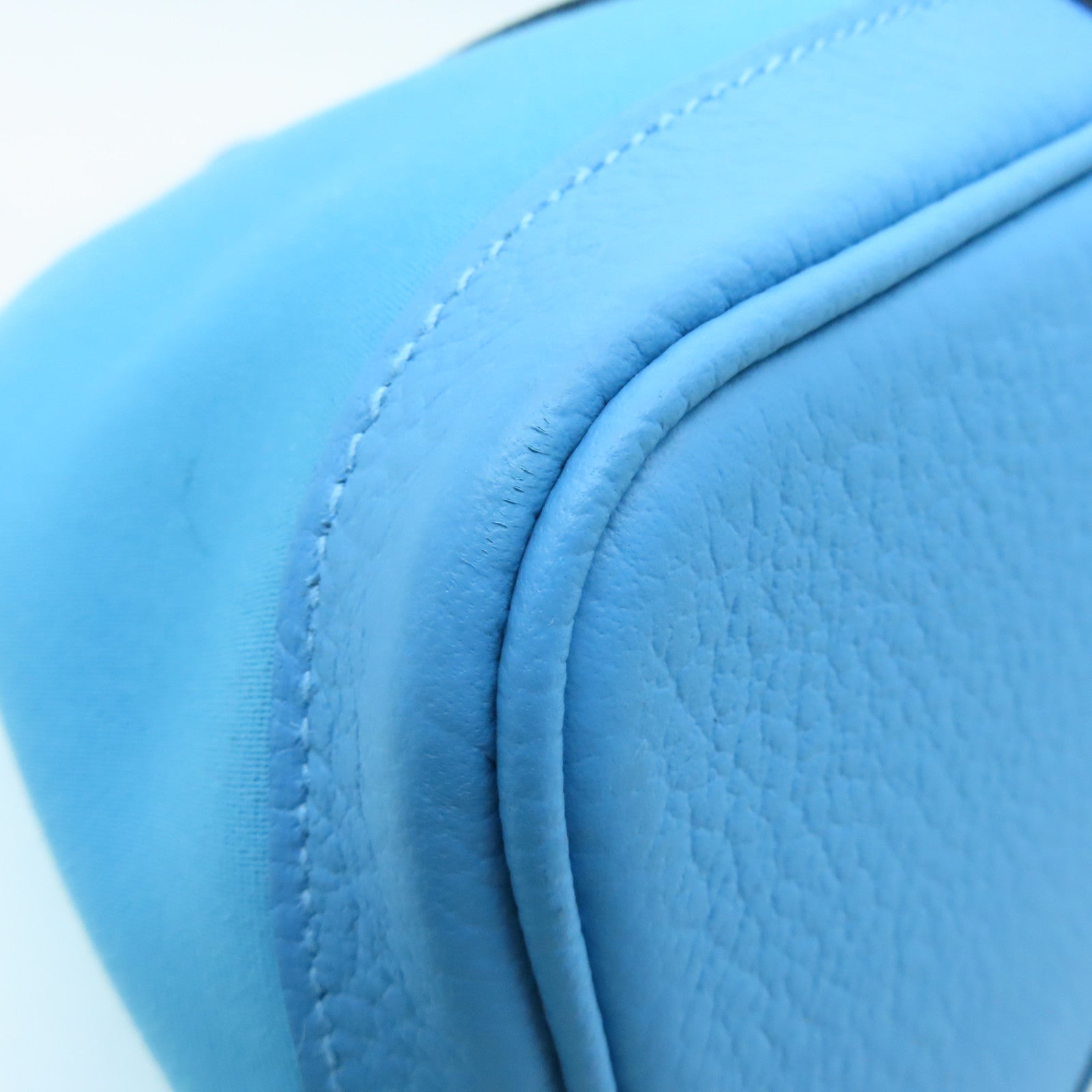 HERMES Canvas GardenParty PM Silver Button Handle Bag Blue Green