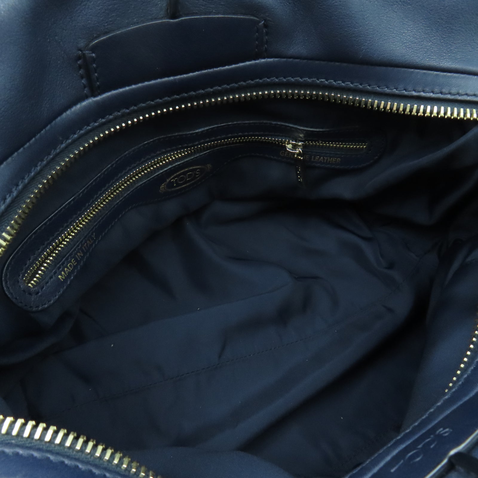 TOD’S 牛皮皮革2 Way Shoulder銀扣手挽肩背兩用袋深藍色