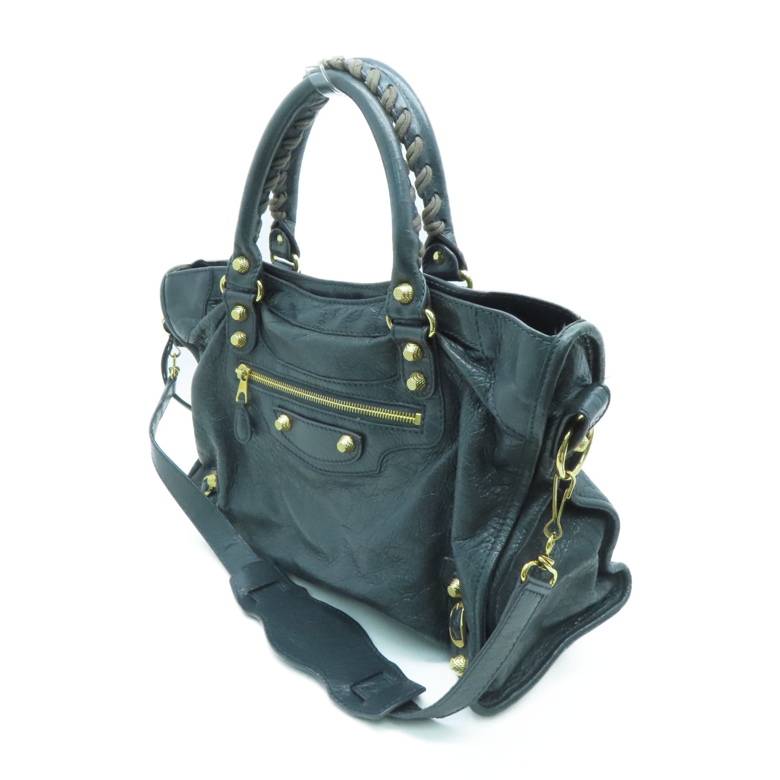 BALENCIAGA Sheepskin Leather Giant City Handle Shoulder Bag Gray