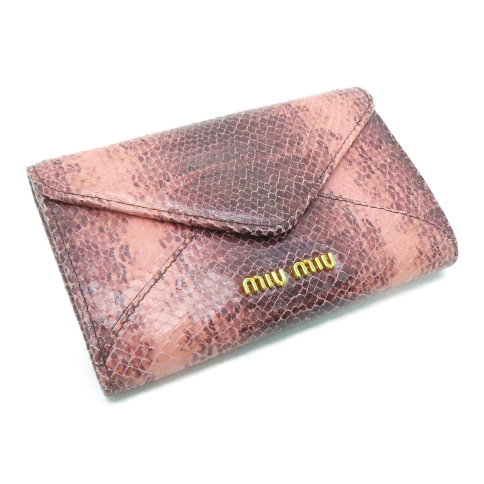 Miu Miu [Sharp Discount] Cowhide Leather Wallet Gold Buckle Wallet Pink