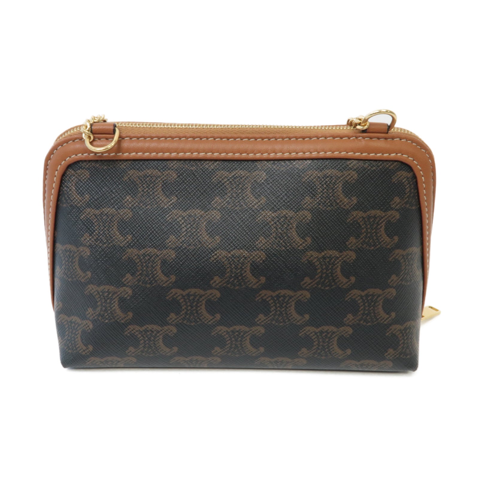 CELINE 塗層帆布Shoulder Bag金扣鏈帶肩背袋啡色