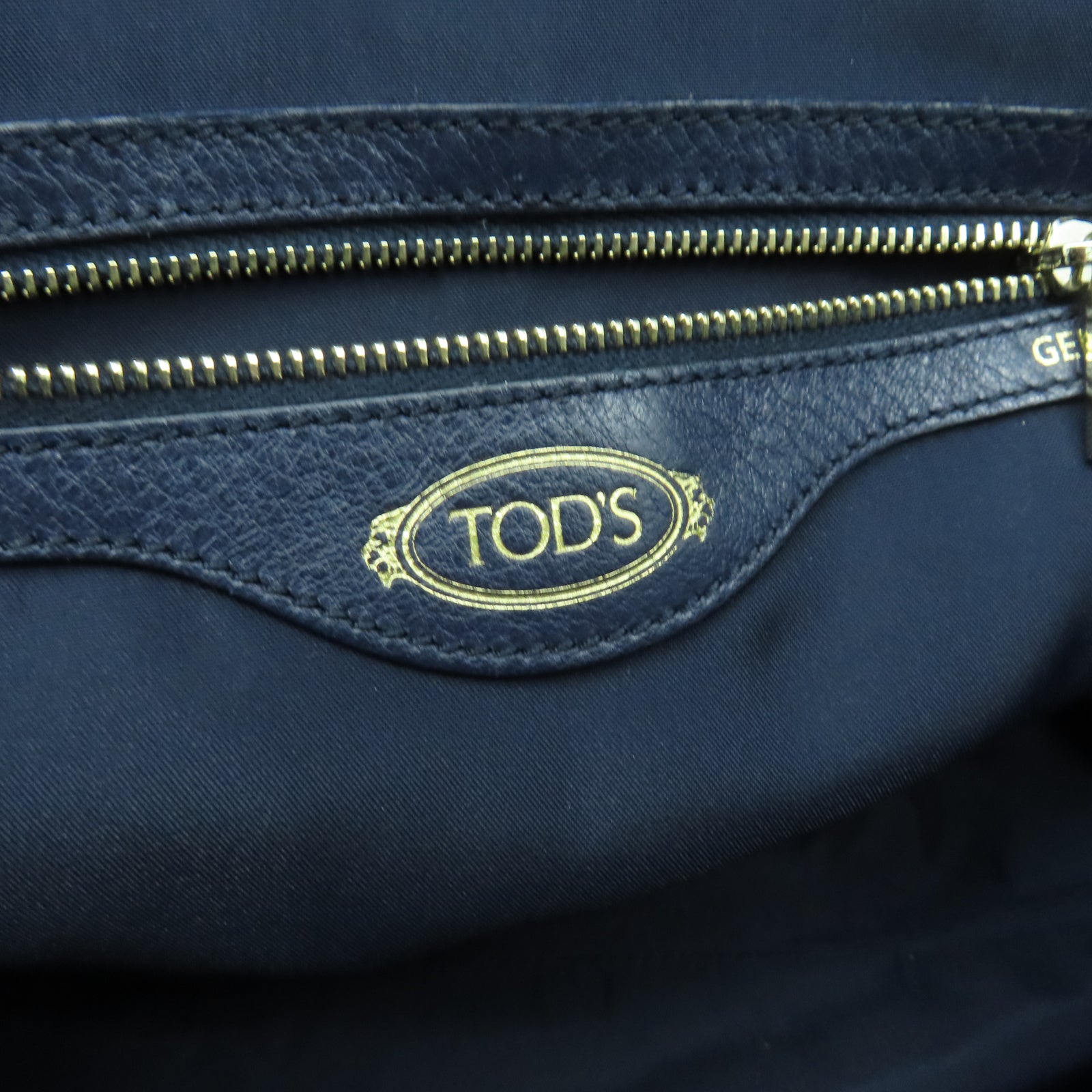 TOD’S 牛皮皮革2 Way Shoulder銀扣手挽肩背兩用袋深藍色