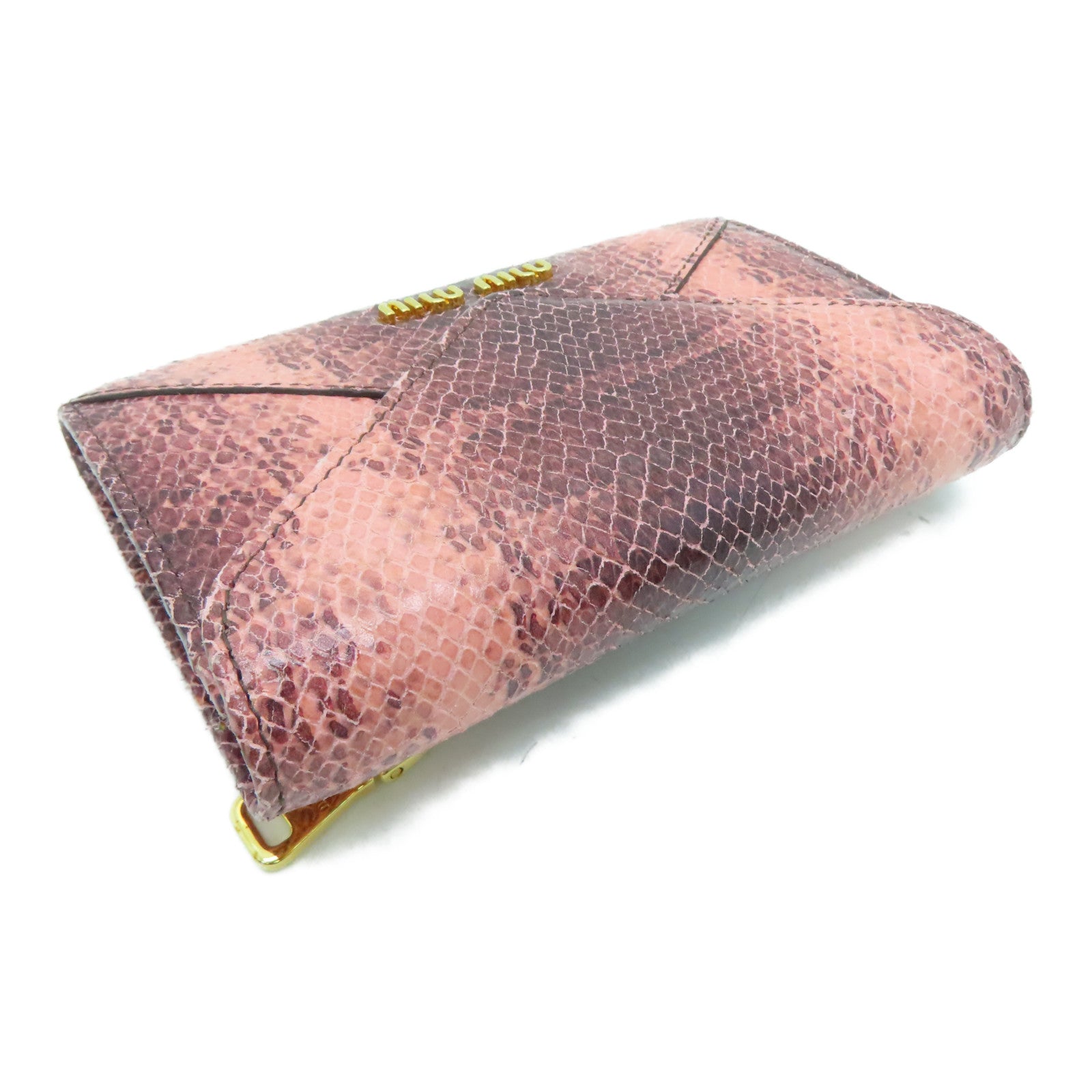 Miu Miu [Sharp Discount] Cowhide Leather Wallet Gold Buckle Wallet Pink