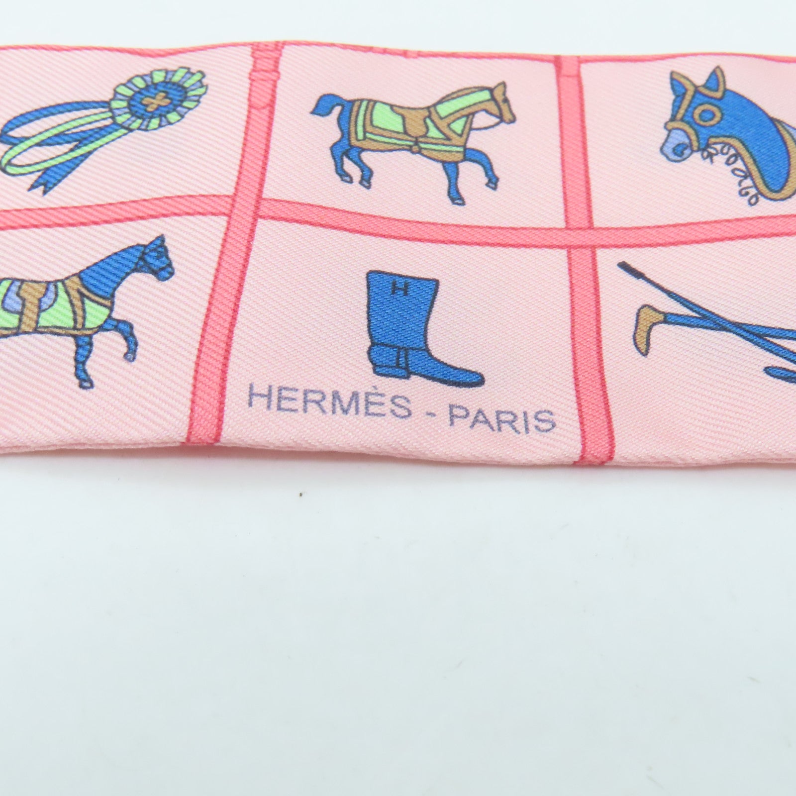 HERMES 絲質Twilly絲巾粉紅色