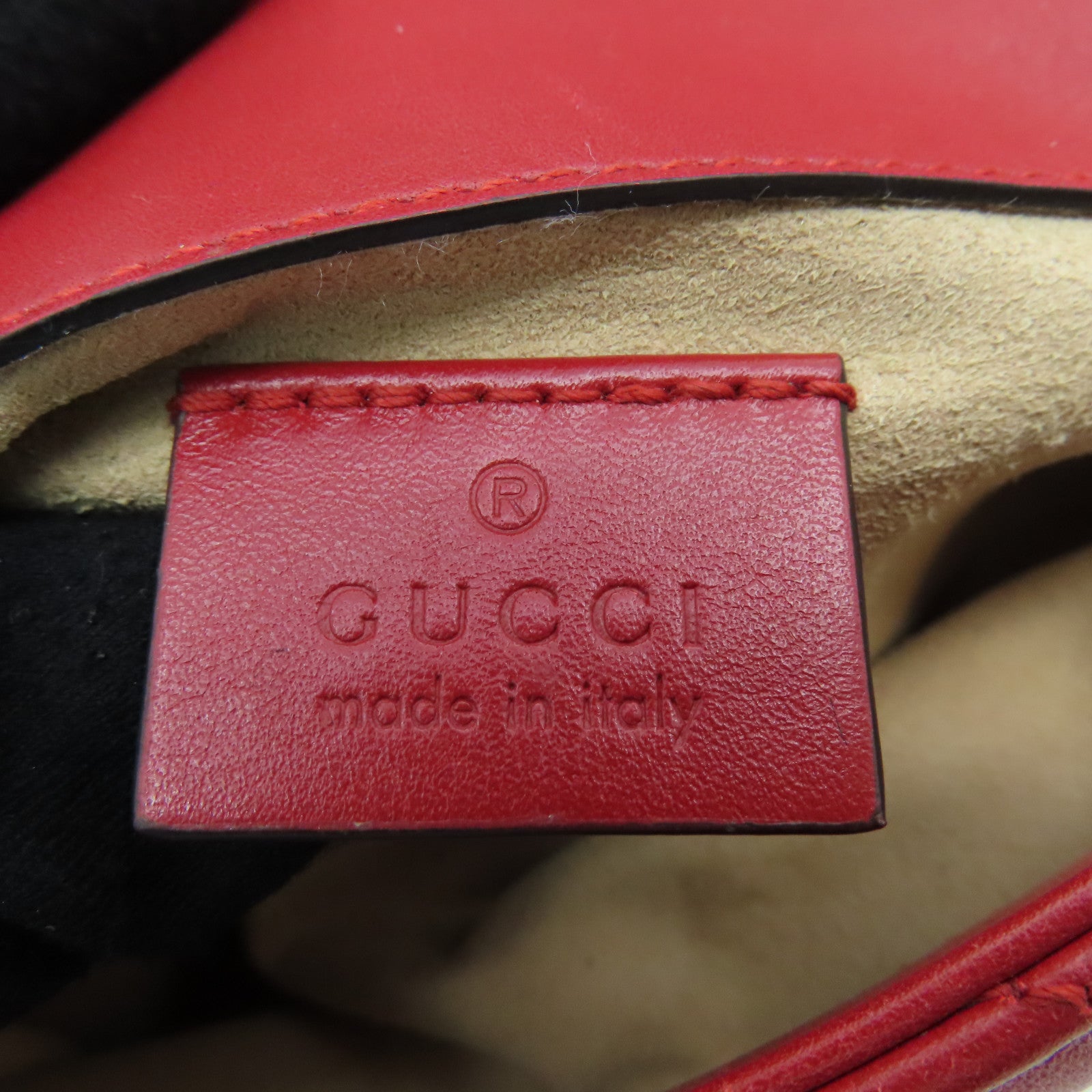 GUCCI 牛皮皮革GG Marmont Mini Bag鏈條肩背袋紅色