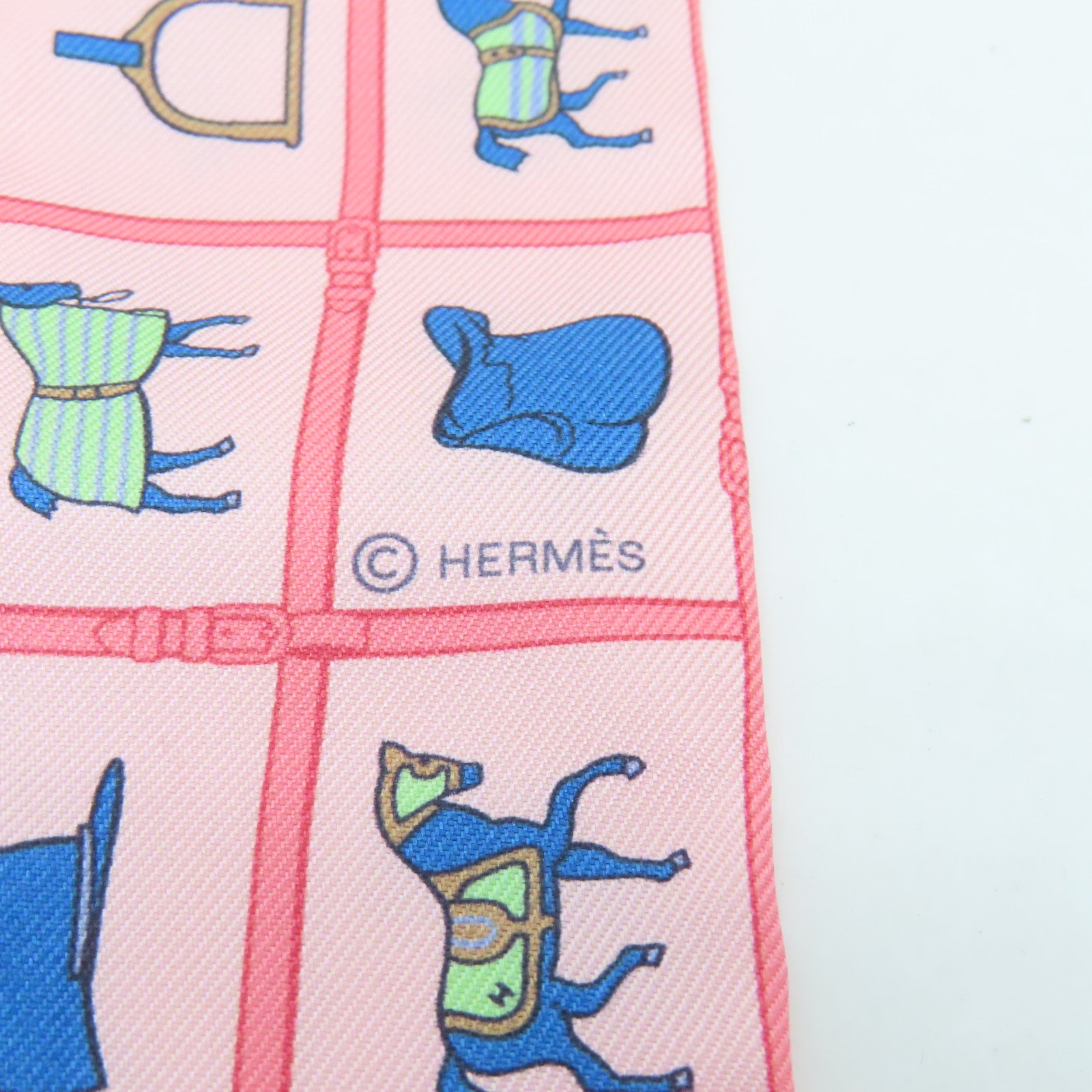 HERMES 絲質Twilly絲巾粉紅色