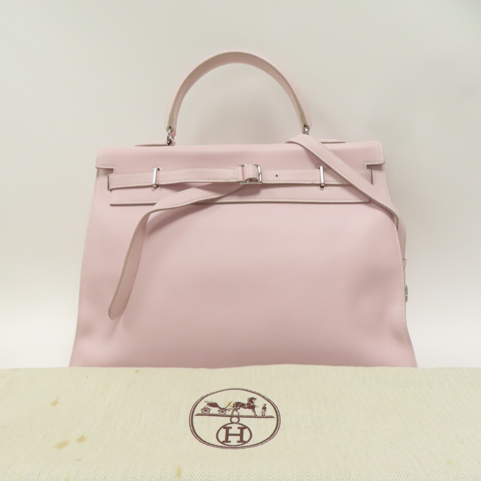 HERMES Swift皮革Kelly Flat銀扣手挽肩背兩用袋粉紅色