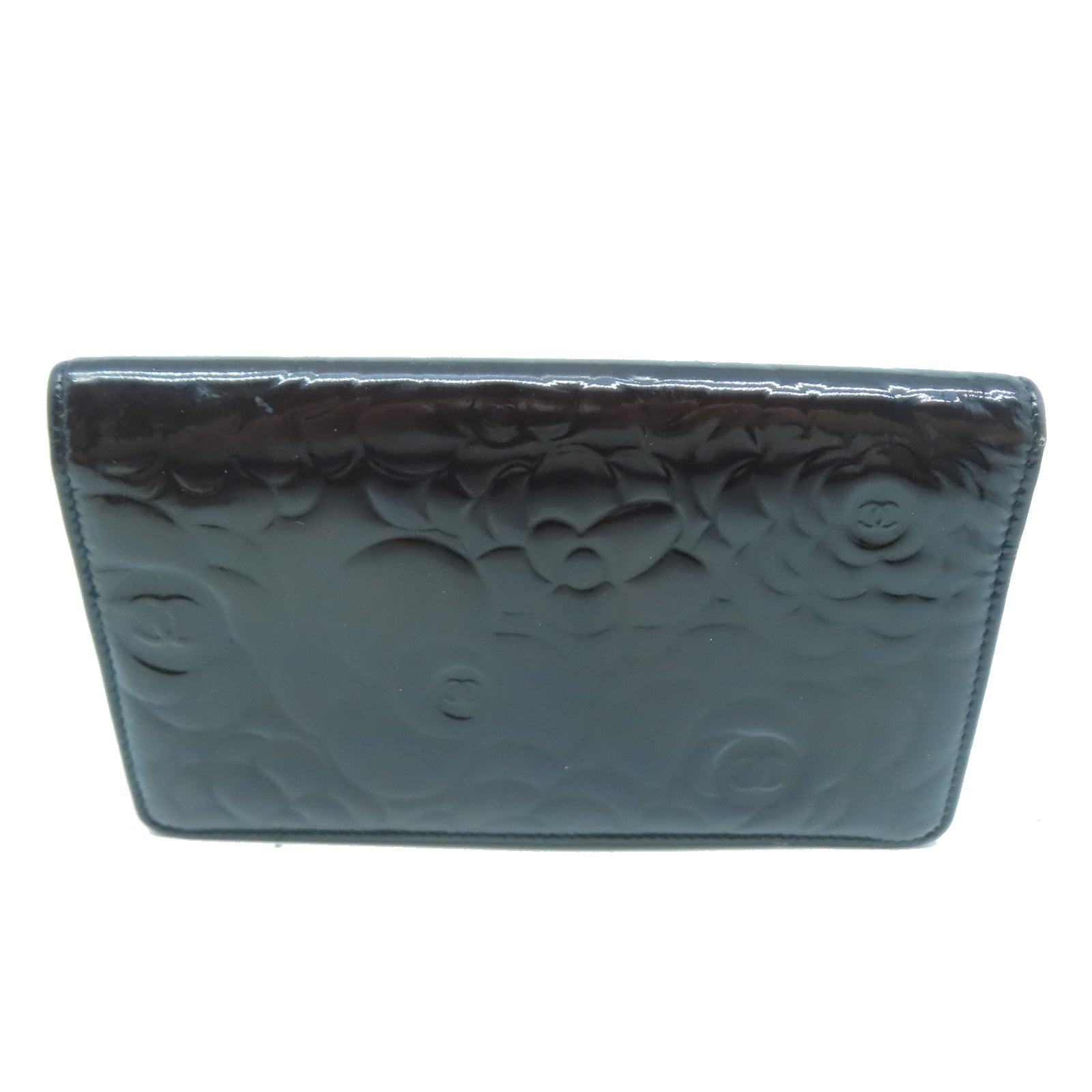 CHANEL 漆皮皮革Long Wallet銀扣長錢包黑色