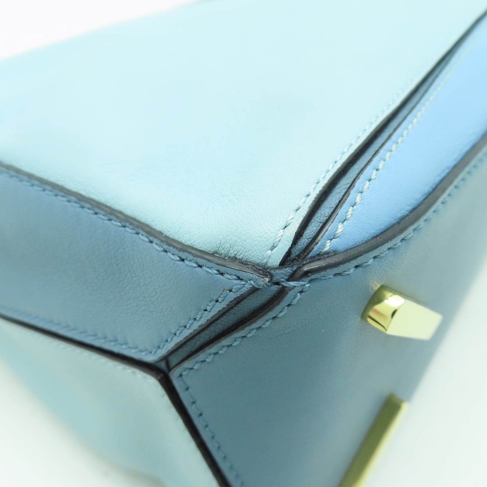 LOEWE 牛皮皮革Puzzle金扣手挽肩背兩用袋藍色