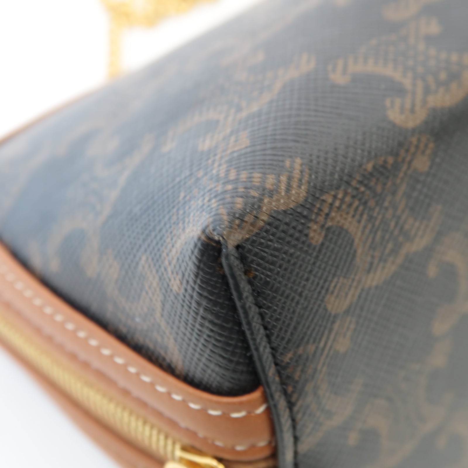 CELINE 塗層帆布Shoulder Bag金扣鏈帶肩背袋啡色