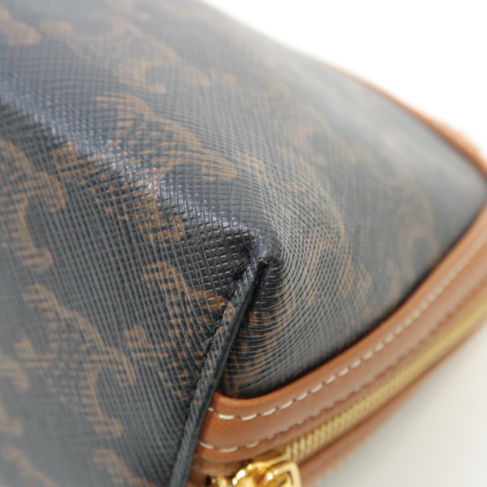 CELINE 塗層帆布Shoulder Bag金扣鏈帶肩背袋啡色