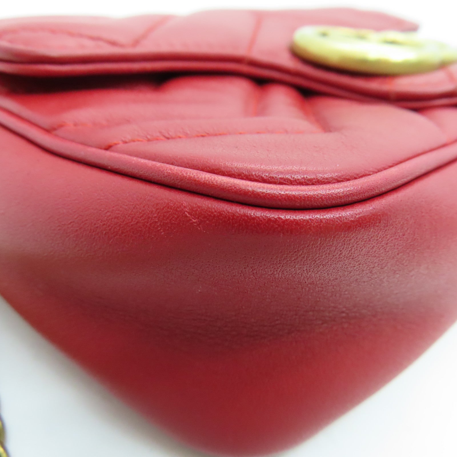 GUCCI 牛皮皮革GG Marmont Mini Bag鏈條肩背袋紅色