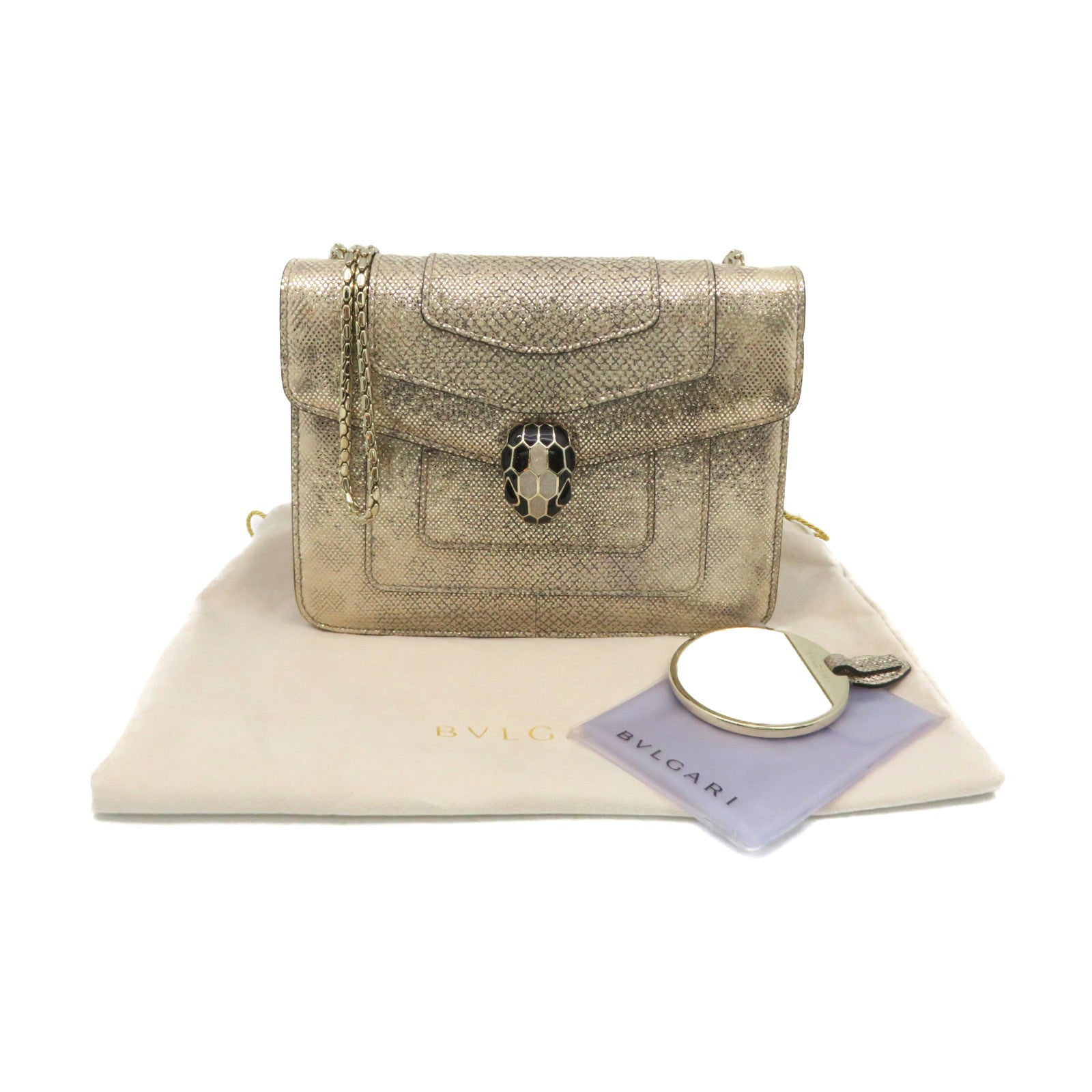 BVLGARI [Sharp Discount] Snakeskin Leather Serpenti Forever Chain Shoulder Bag Chain Strap Shoulder Bag Gold