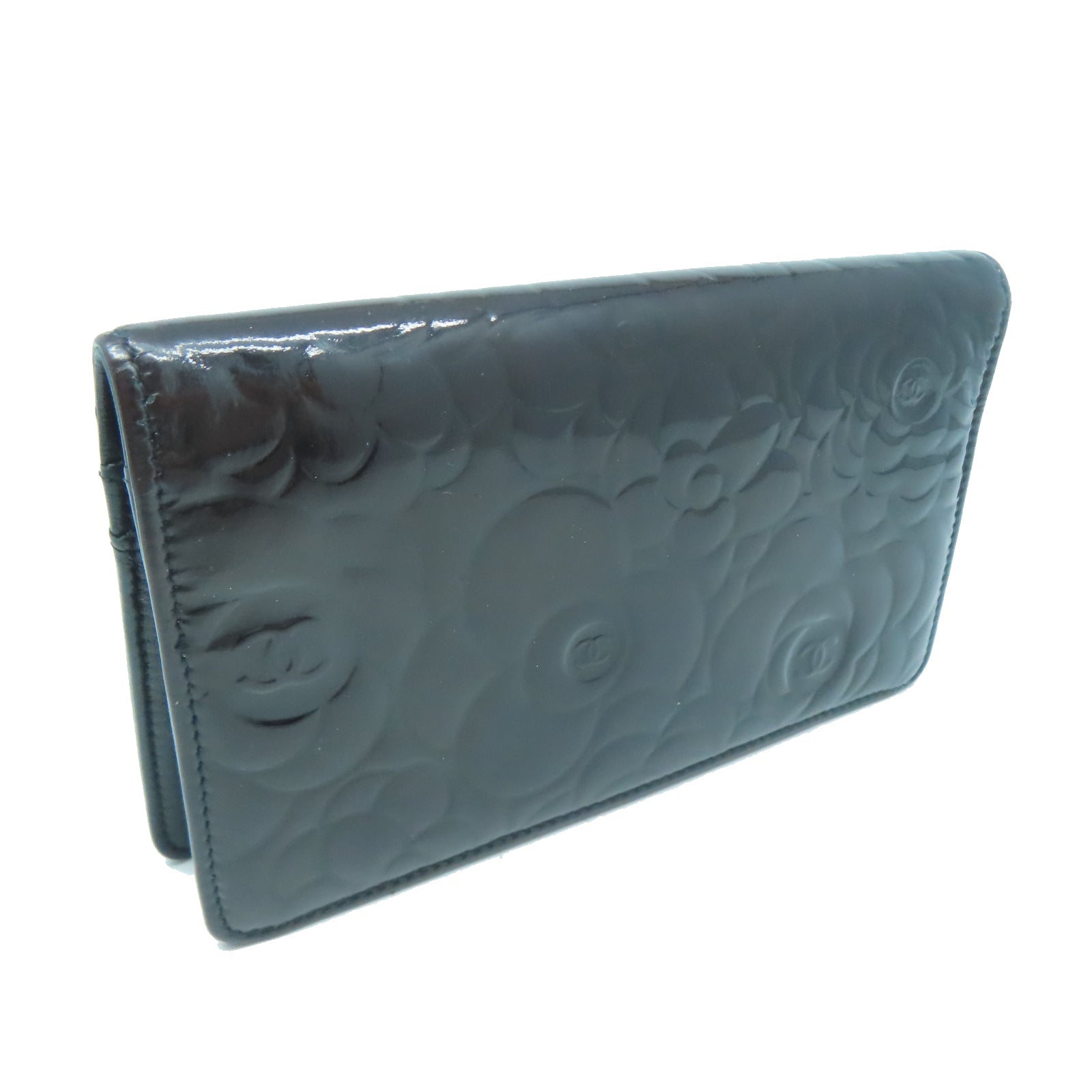 CHANEL 漆皮皮革Long Wallet銀扣長錢包黑色