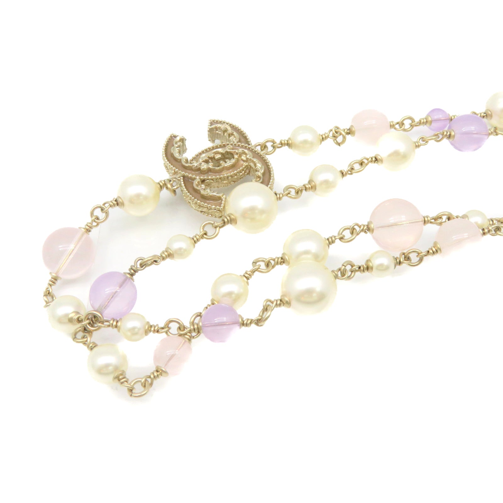 CHANEL Metal/Imitation Pearl CC Necklace Pearl/Purple/Pink/Gold