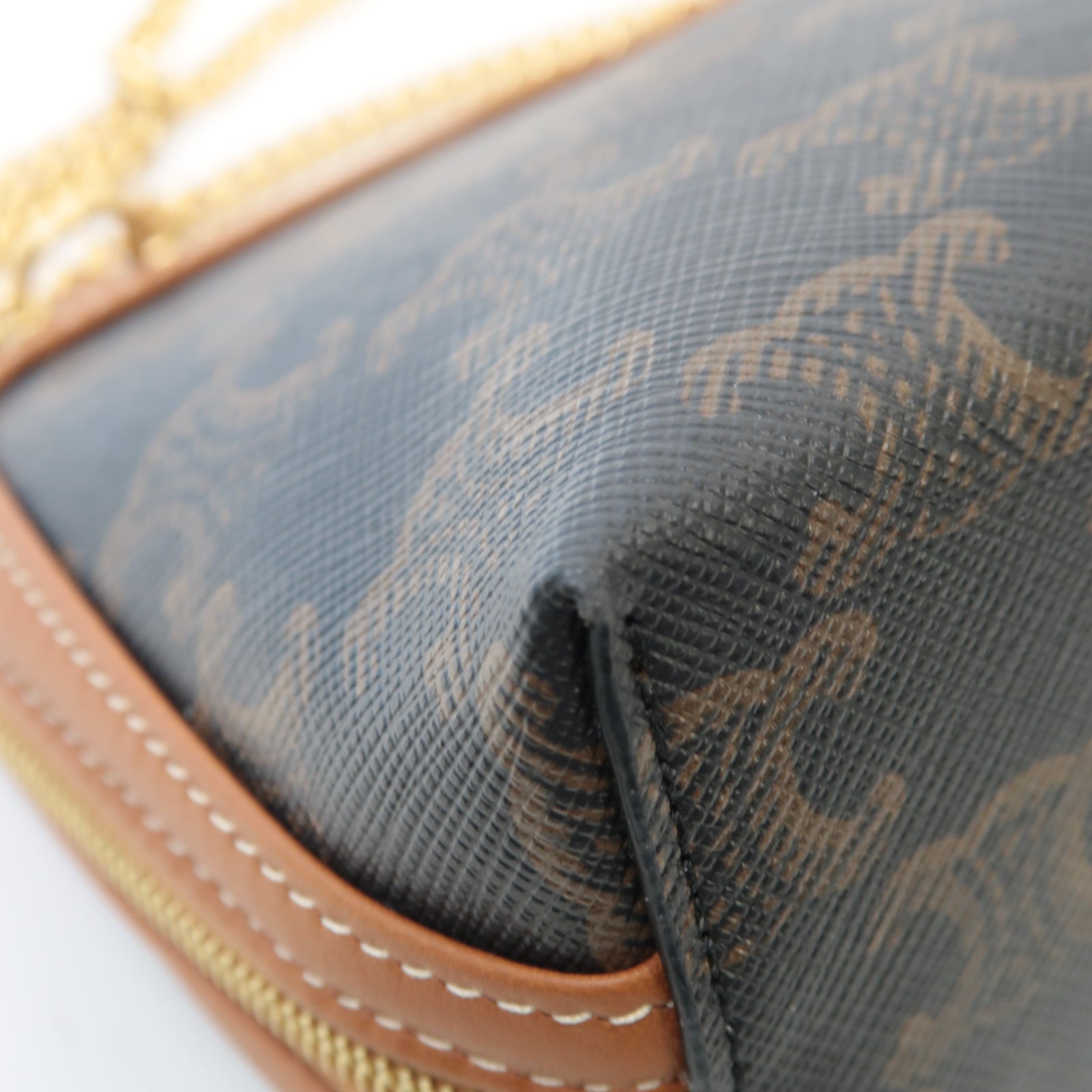 CELINE 塗層帆布Shoulder Bag金扣鏈帶肩背袋啡色