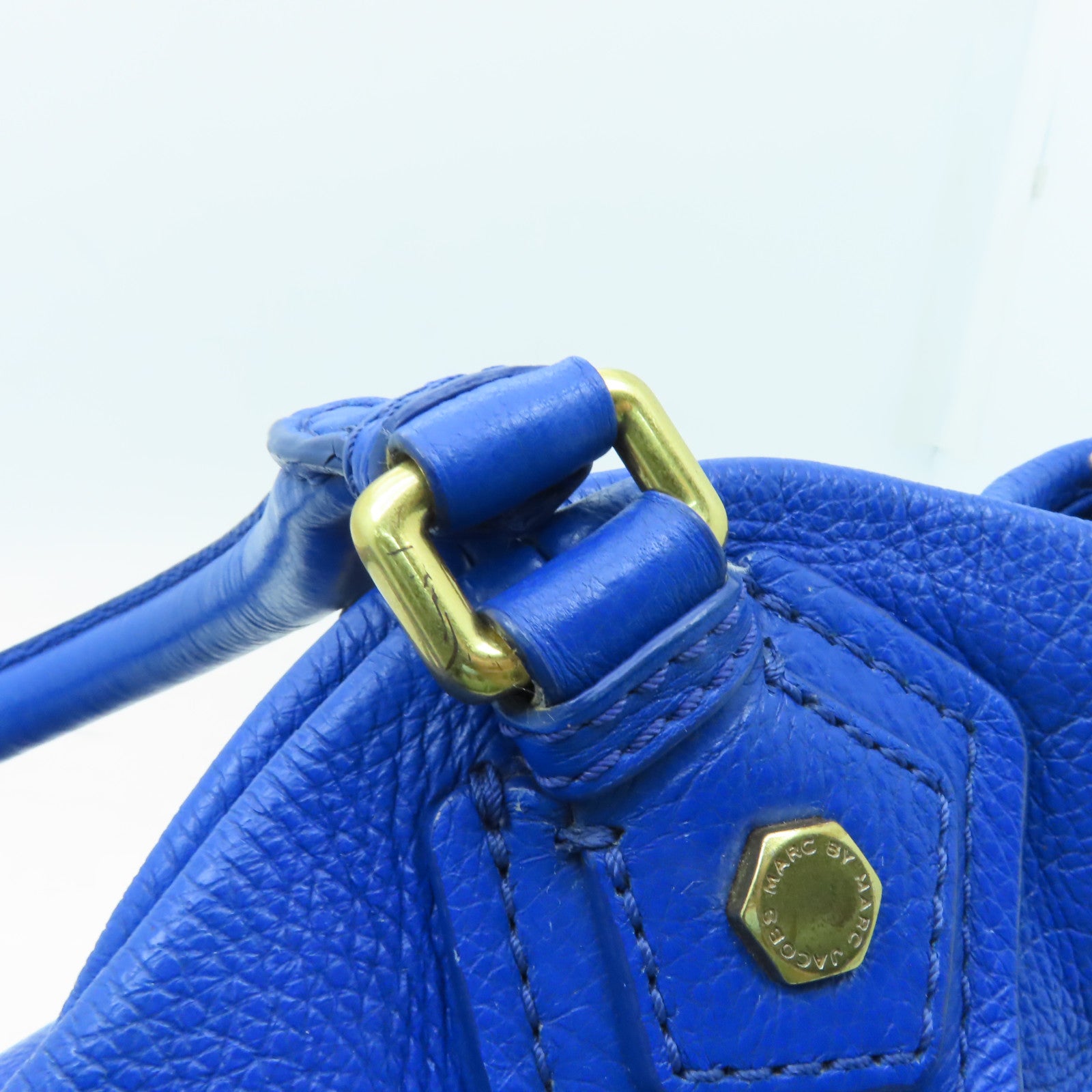 MARC BY MARC JACOBS 牛皮皮革2 Way Shoulder金扣手挽肩背兩用袋藍色