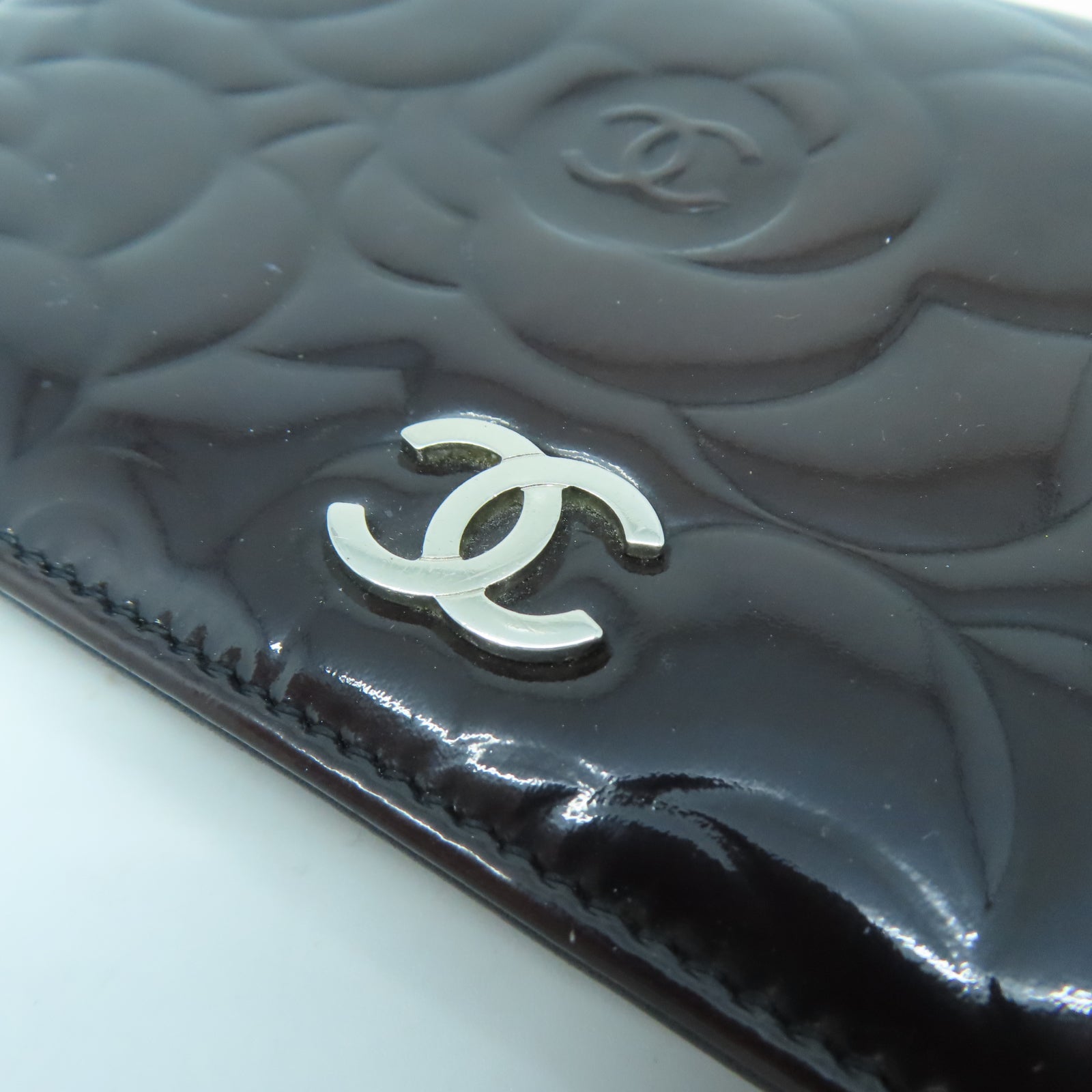CHANEL 漆皮皮革Long Wallet銀扣長錢包黑色