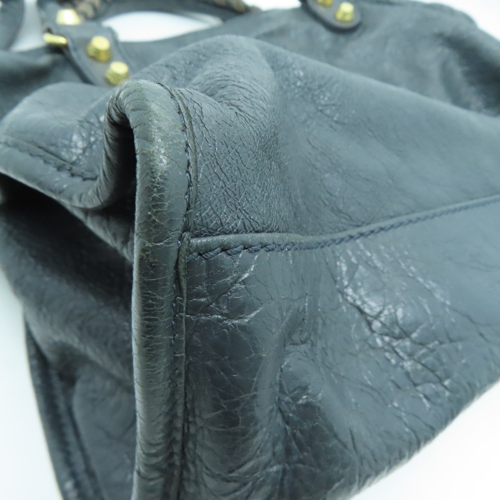 BALENCIAGA Sheepskin Leather Giant City Handle Shoulder Bag Gray