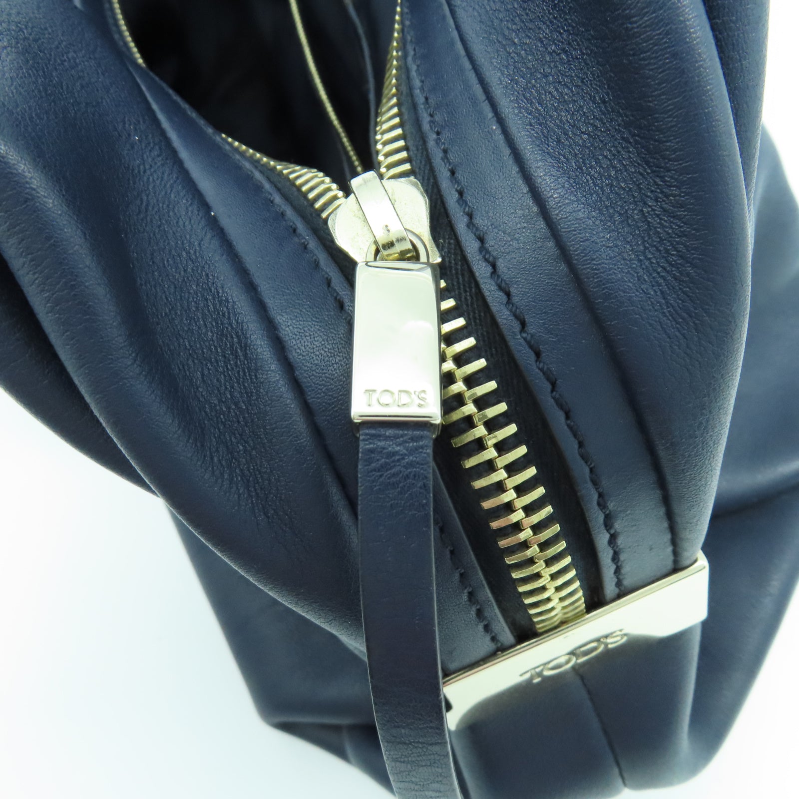 TOD’S 牛皮皮革2 Way Shoulder銀扣手挽肩背兩用袋深藍色