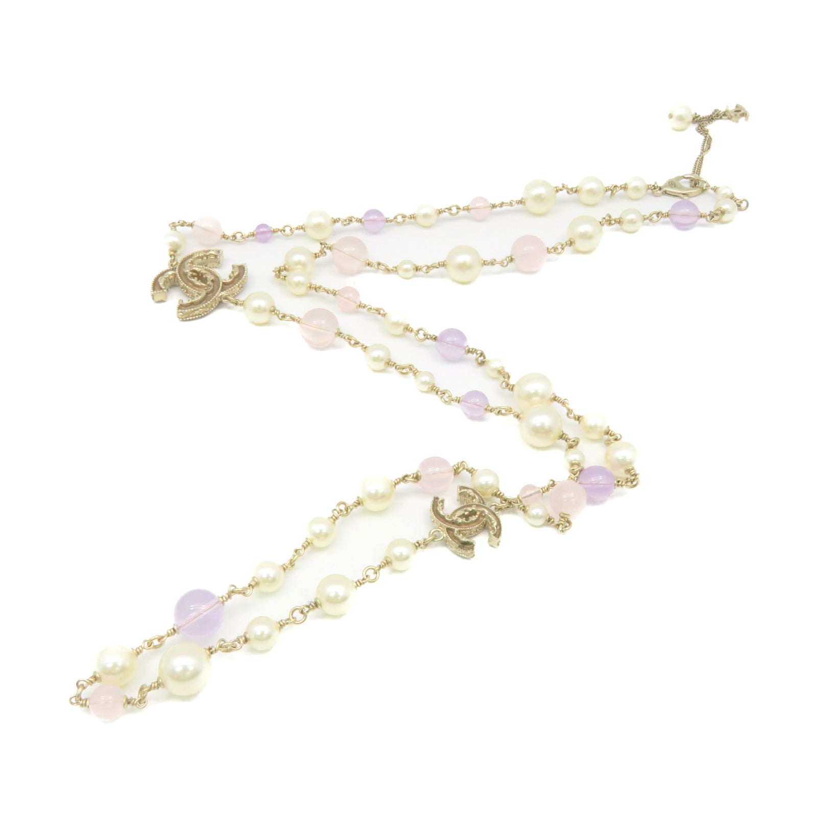 CHANEL Metal/Imitation Pearl CC Necklace Pearl/Purple/Pink/Gold