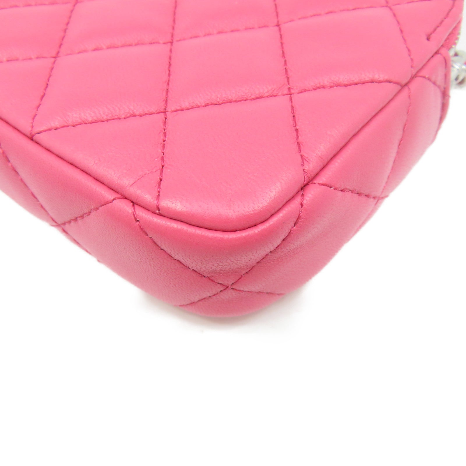 CHANEL 菱格羊皮皮革Chain Shoulder Bag银扣链带肩背袋粉红色