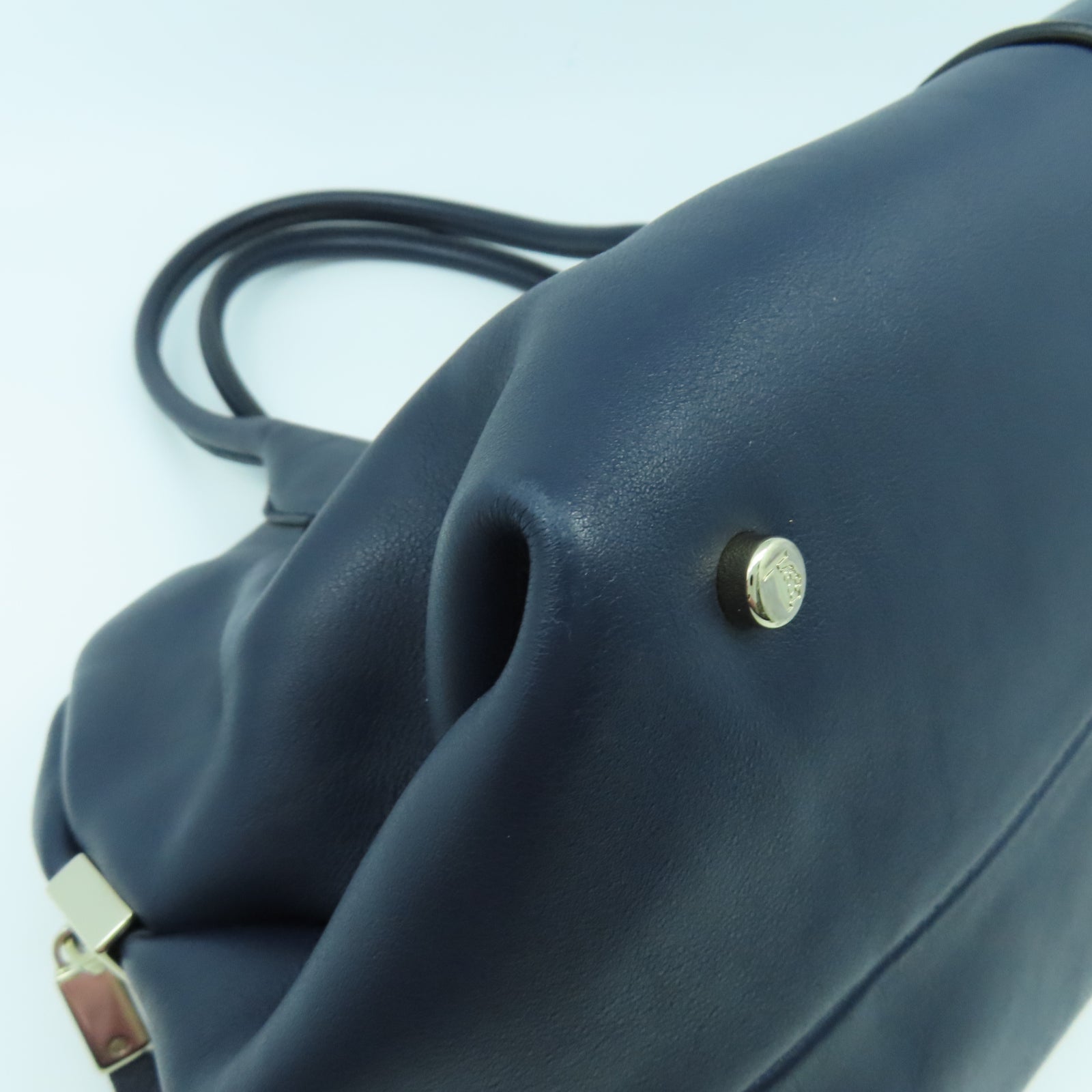TOD’S 牛皮皮革2 Way Shoulder銀扣手挽肩背兩用袋深藍色