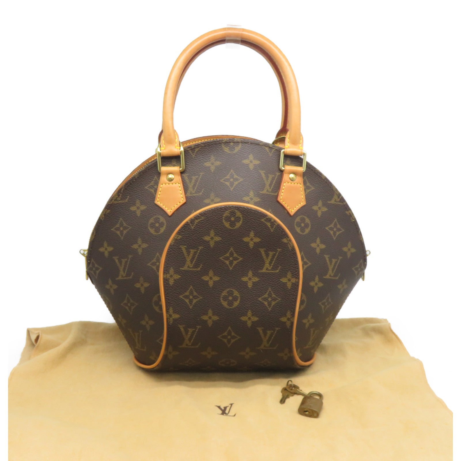 LOUIS VUITTON 【激減優惠】Monogram Elipse PM金扣手挽袋啡色