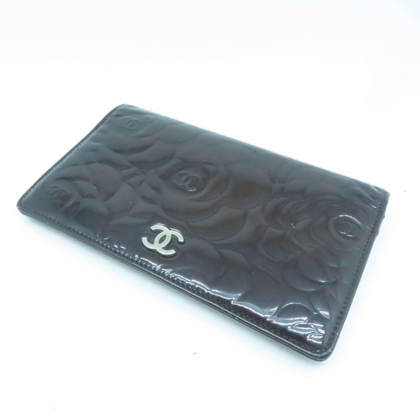 CHANEL 漆皮皮革Long Wallet銀扣長錢包黑色