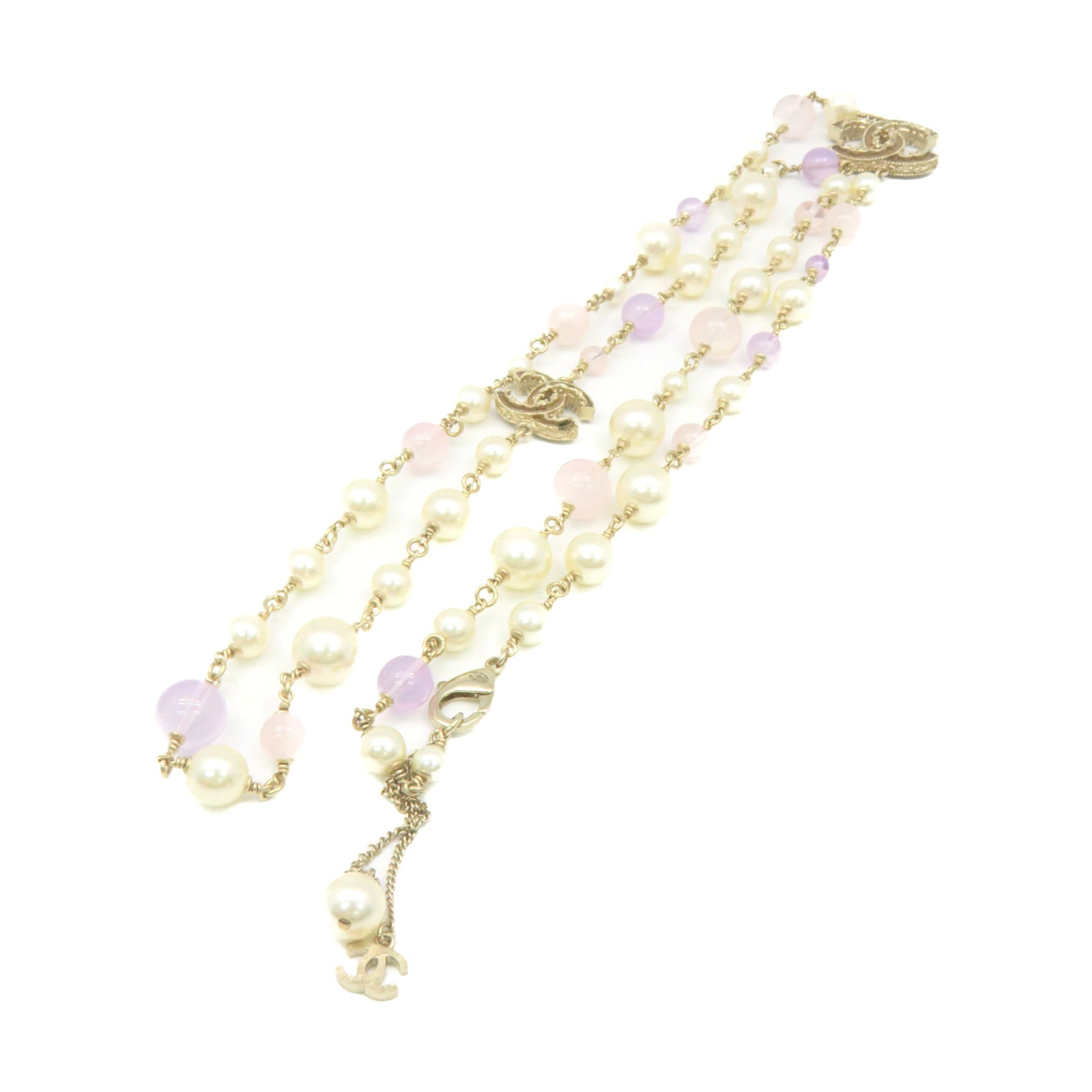 CHANEL Metal/Imitation Pearl CC Necklace Pearl/Purple/Pink/Gold