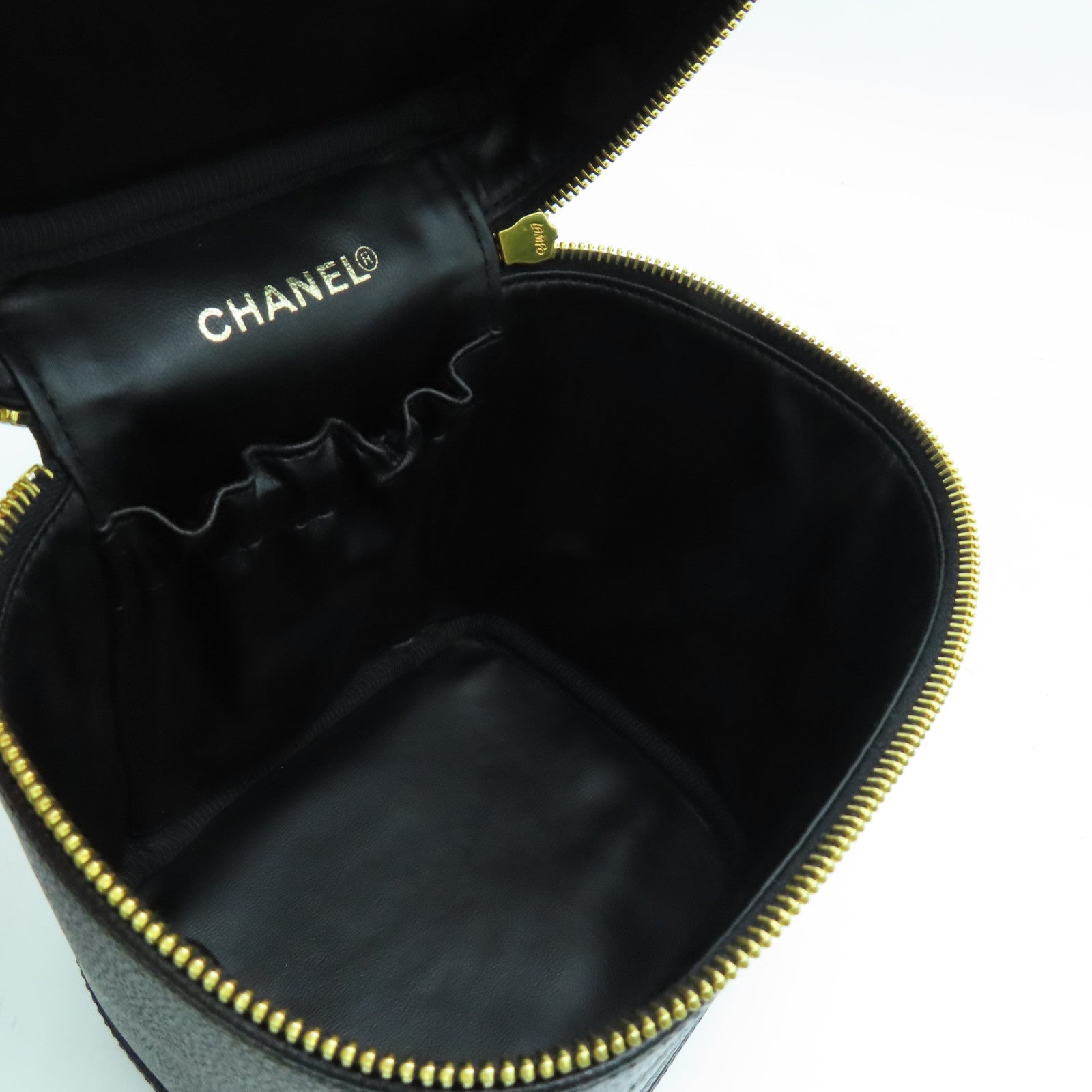 CHANEL Caviar皮革Handbag金扣手挽袋黑色